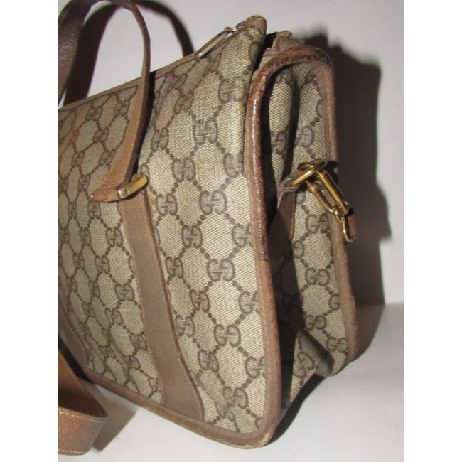 Gucci Vintage Pursesdesigner Purses Brown Large G Logo Print Coated Canvas And Brown Leather With Re