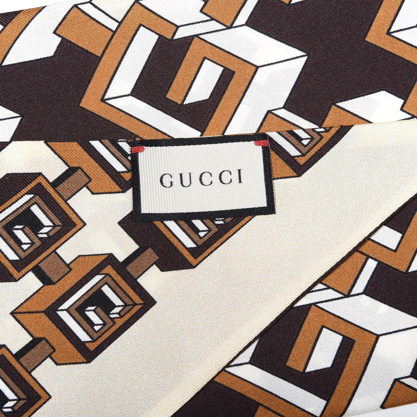 Gucci Silk Geometric G Print Neck Bow Scarf in Brown
