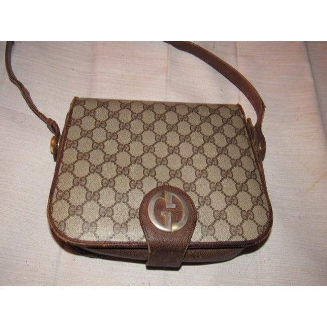Gucci Vintage Pursesdesigner Purses Brown Large G Logo Print Coated Canvas And Leather Leathercanvas