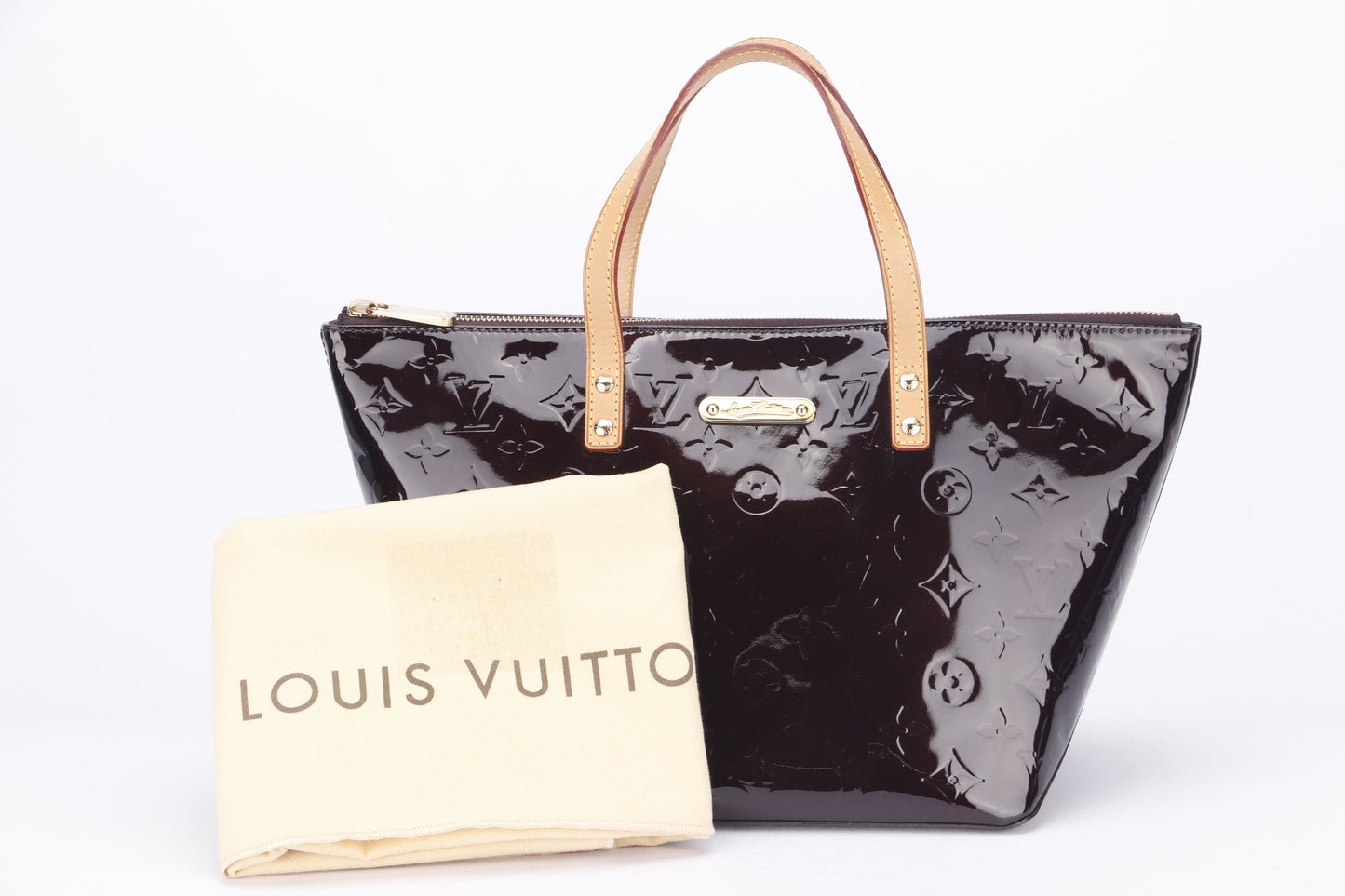 LOUIS VUITTON BELLEVUE TOTE BAG (FL0110), PM SIZE, AMARANTE MONOGRAM VERNIS, WITH DUST COVER