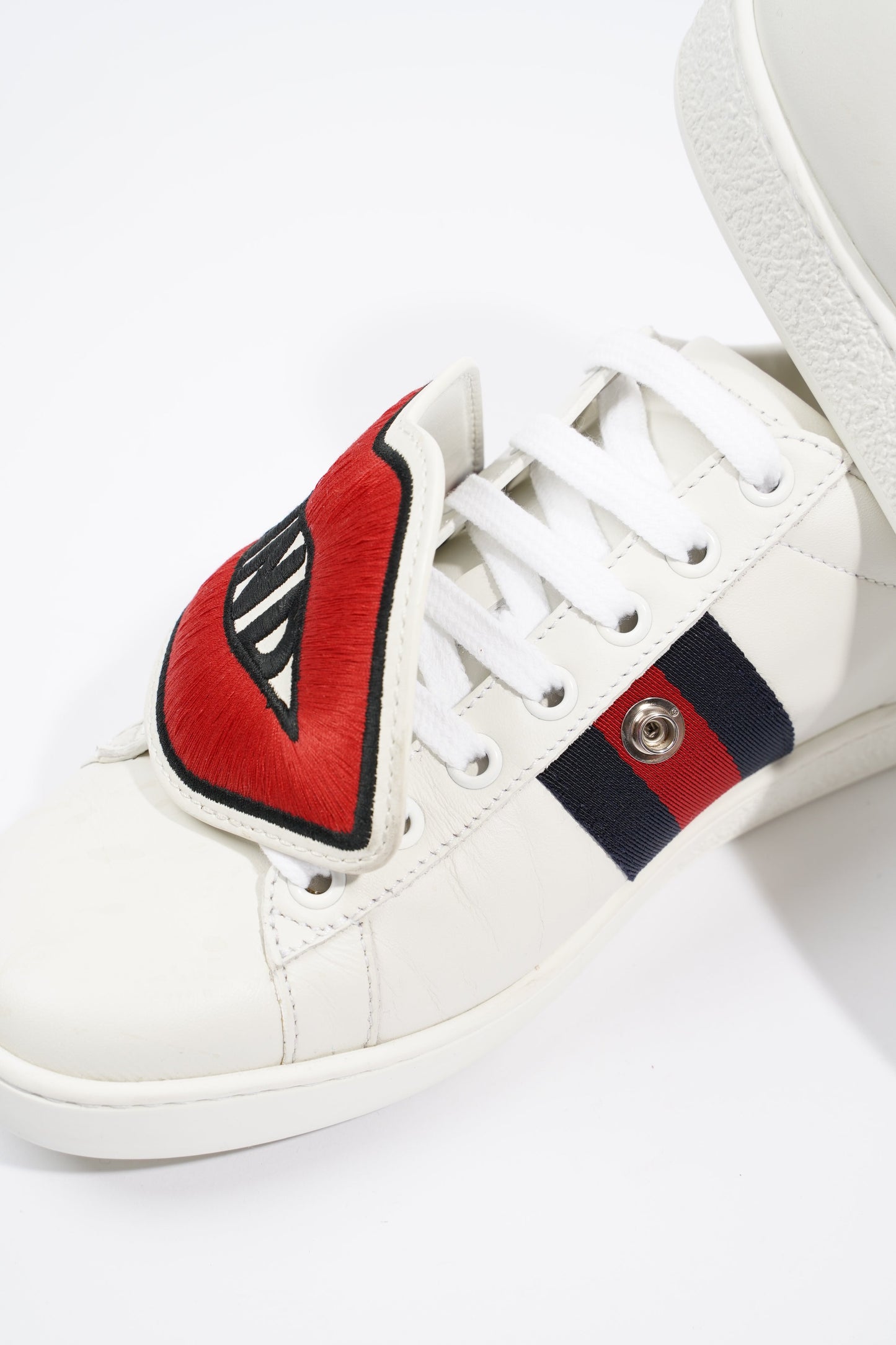 Gucci Ace "Blind For Love" White / Red / Navy Leather EU 36.5 UK 3.5