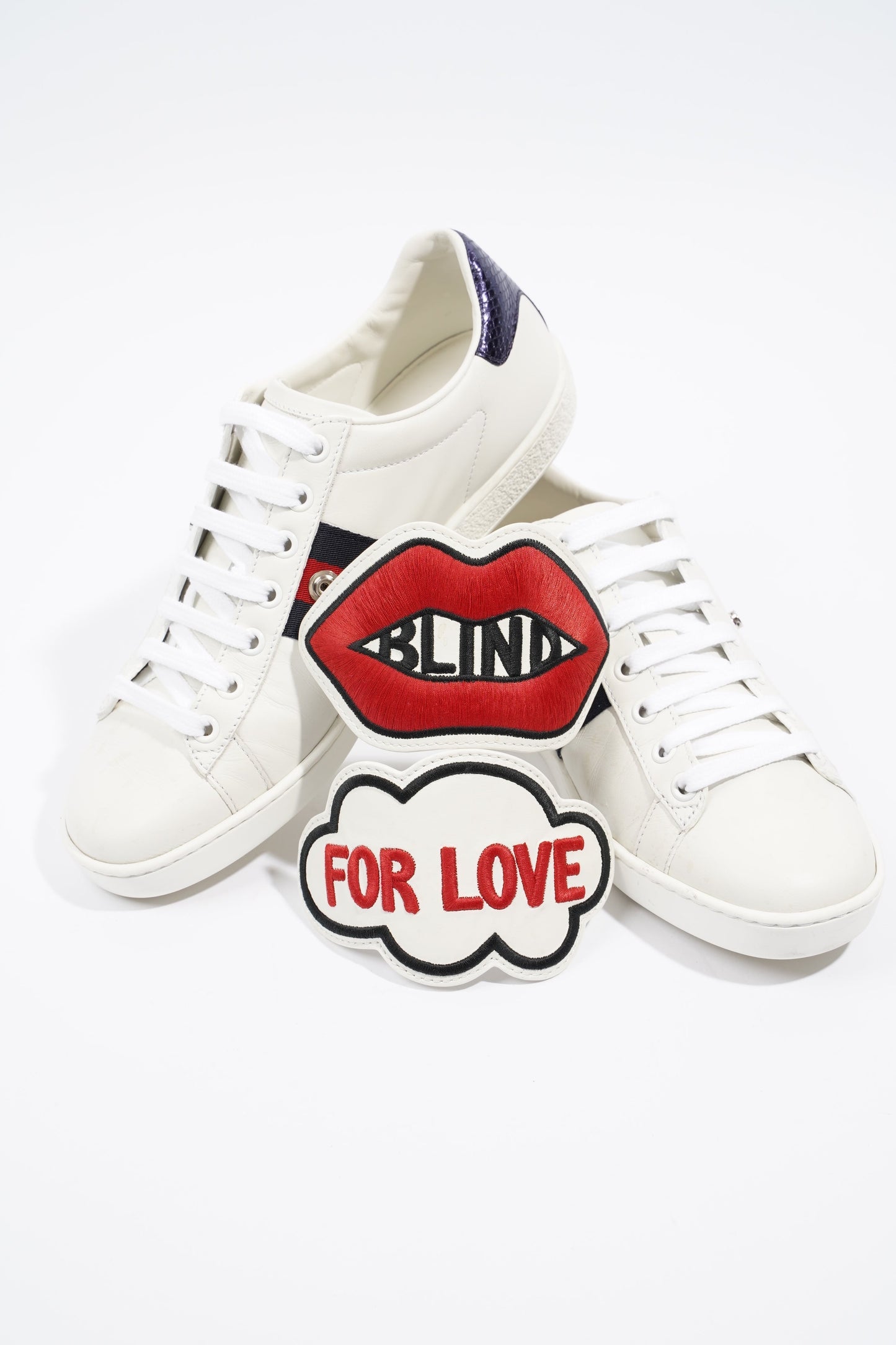 Gucci Ace "Blind For Love" White / Red / Navy Leather EU 36.5 UK 3.5