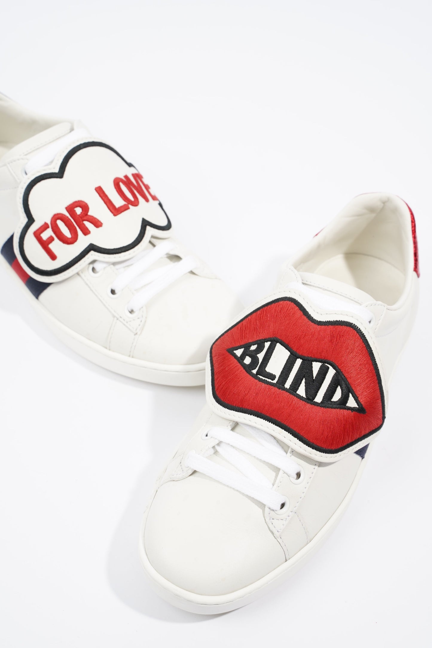 Gucci Ace "Blind For Love" White / Red / Navy Leather EU 36.5 UK 3.5