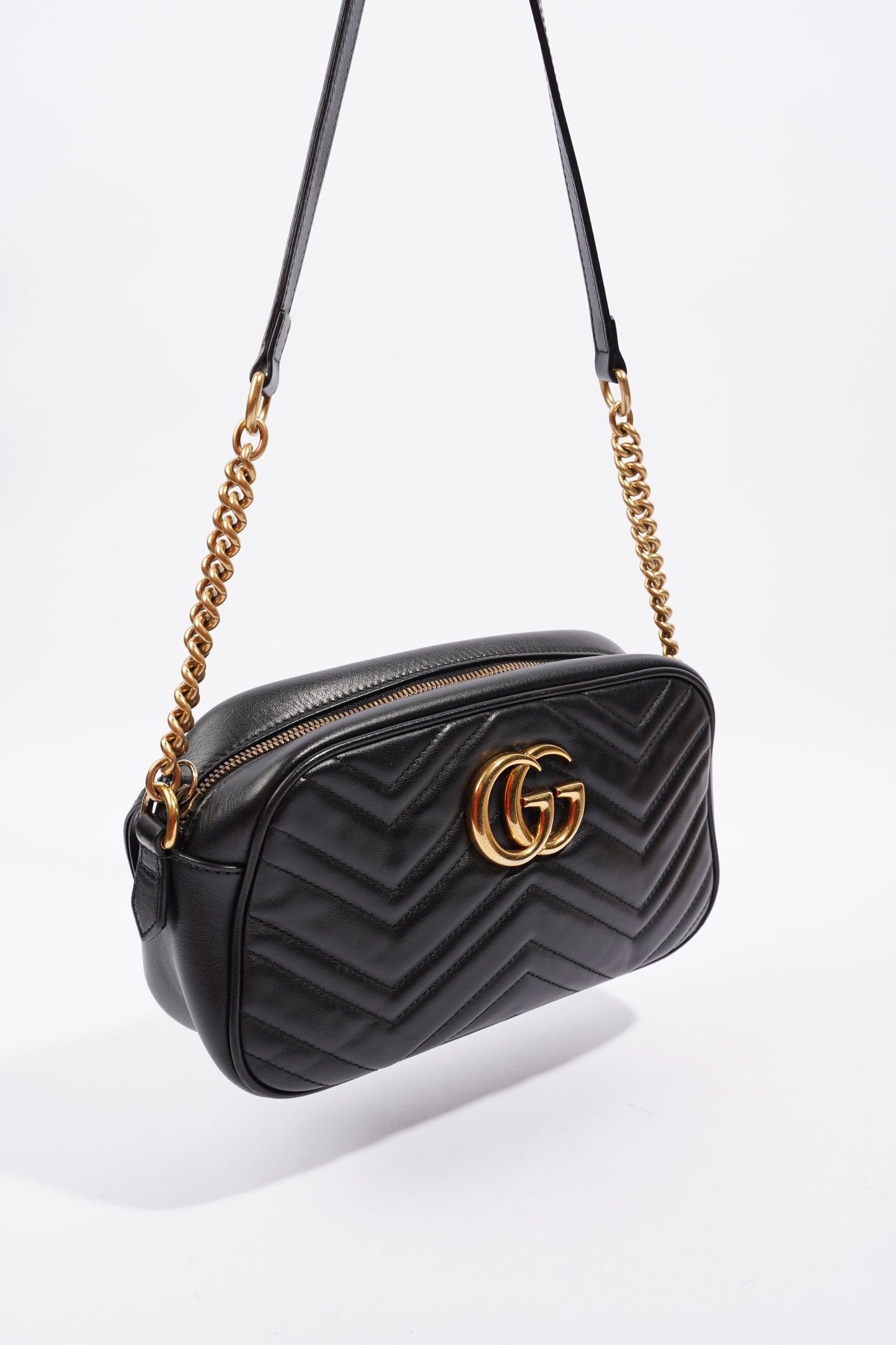 Gucci Marmont Zip Black Matelasse Leather Small