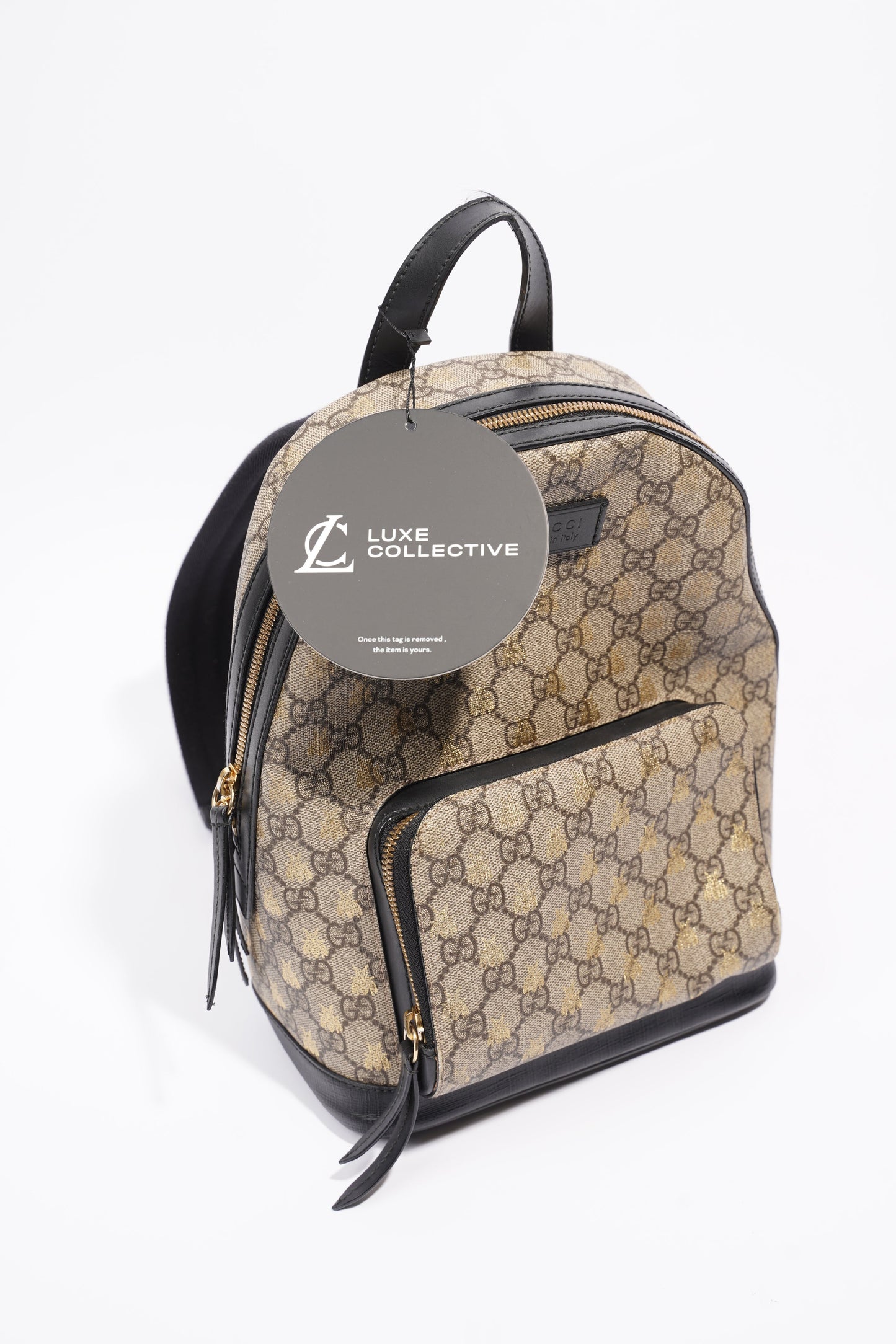 Gucci Bee Backpack Supreme Print / Black Coated Canvas Small