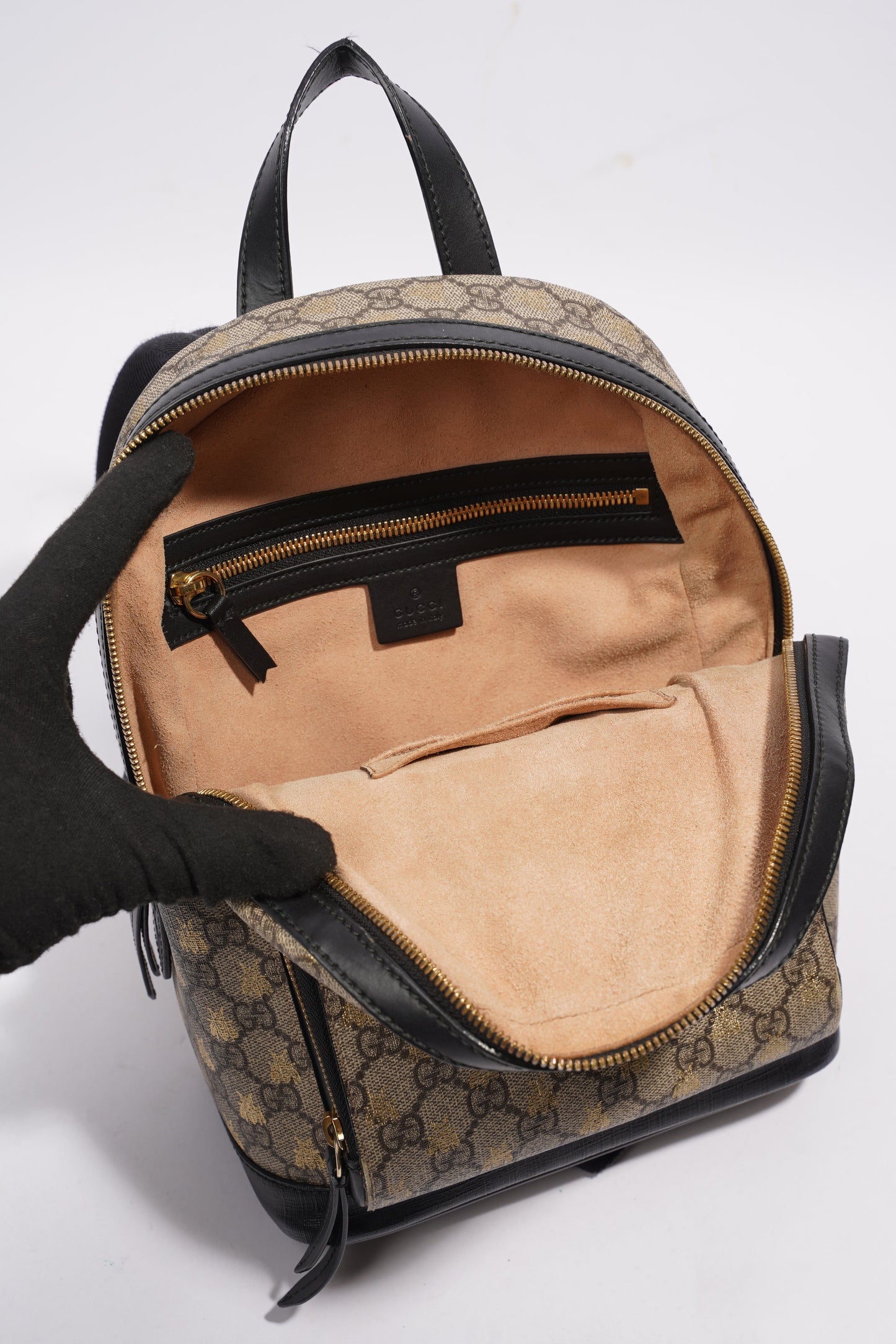 Gucci Bee Backpack Supreme Print / Black Coated Canvas Small