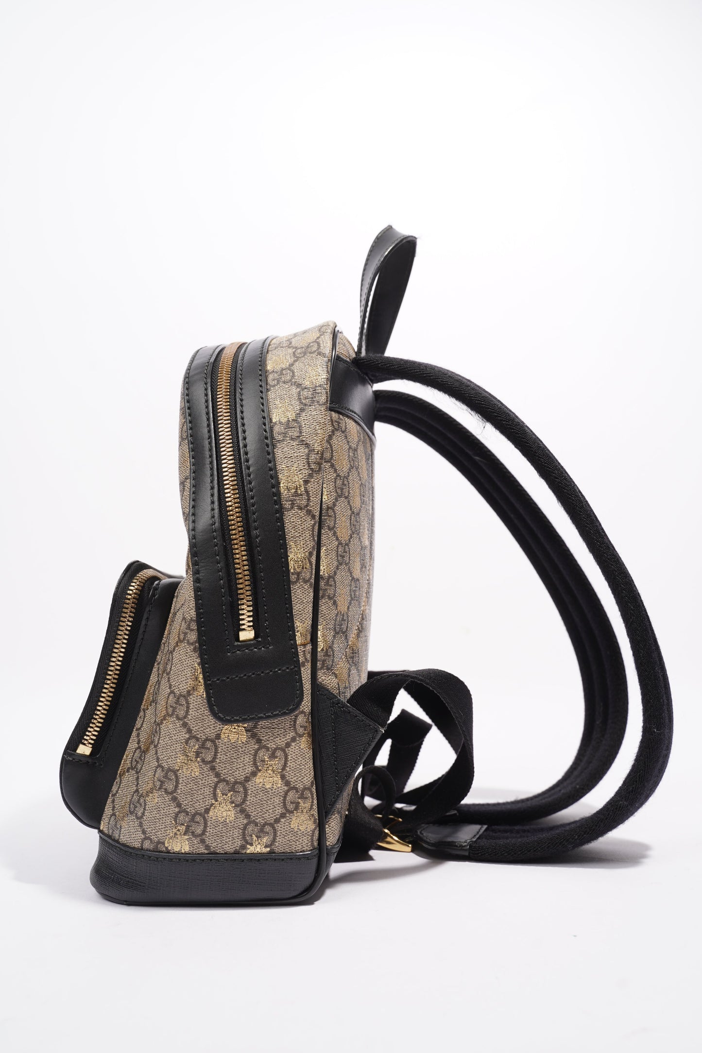 Gucci Bee Backpack Supreme Print / Black Coated Canvas Small