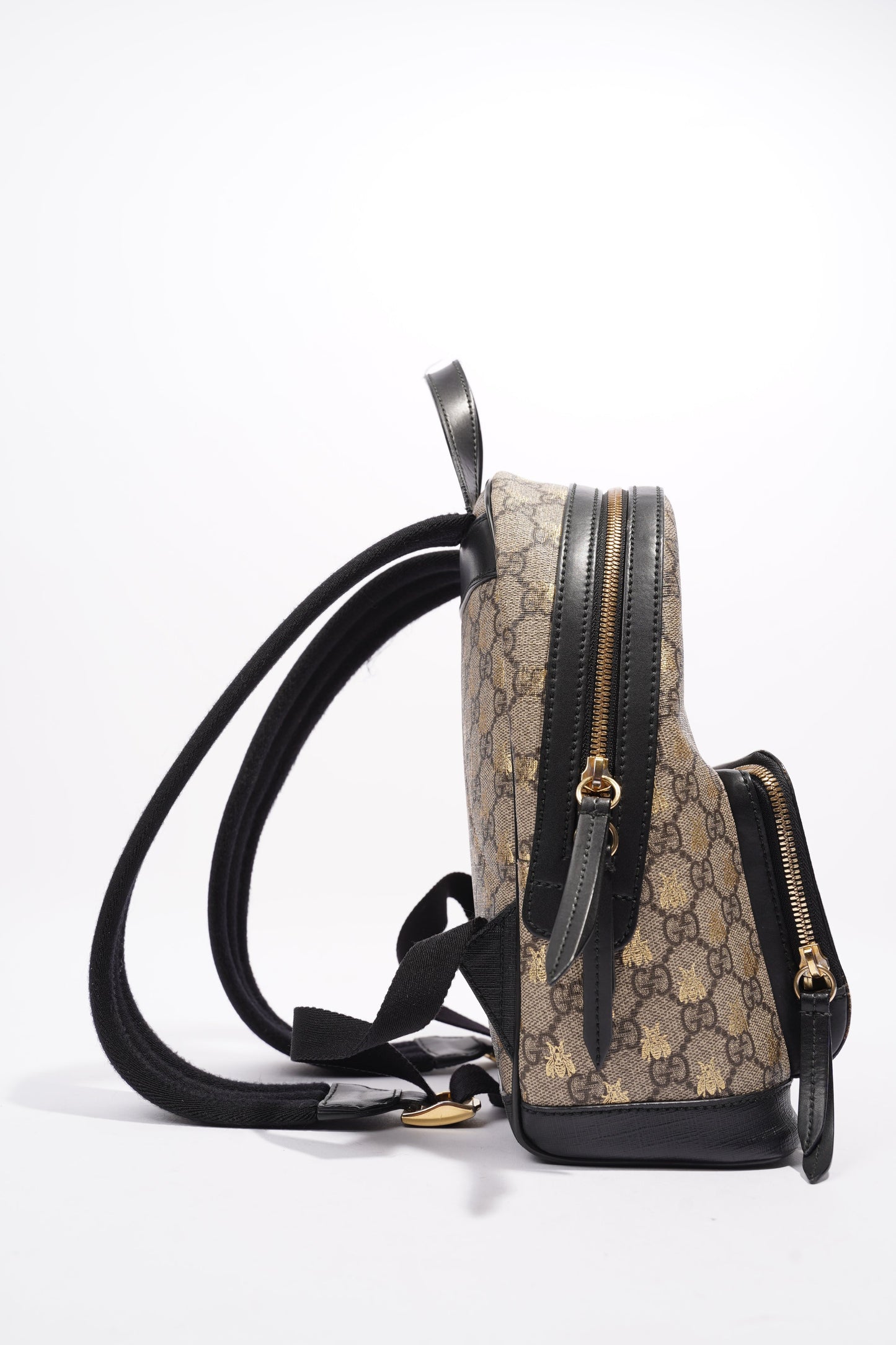 Gucci Bee Backpack Supreme Print / Black Coated Canvas Small