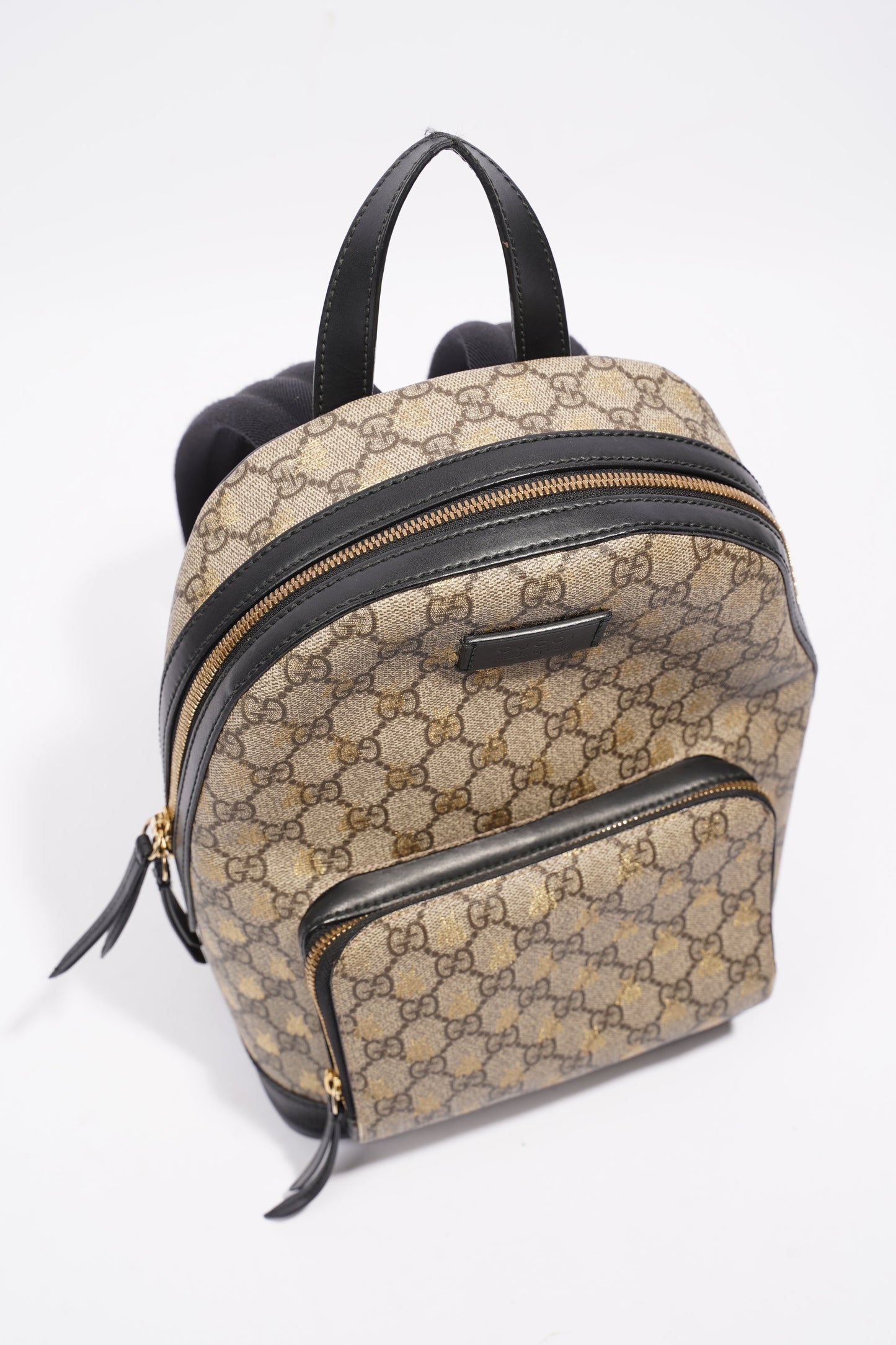 Gucci Bee Backpack Supreme Print / Black Coated Canvas Small