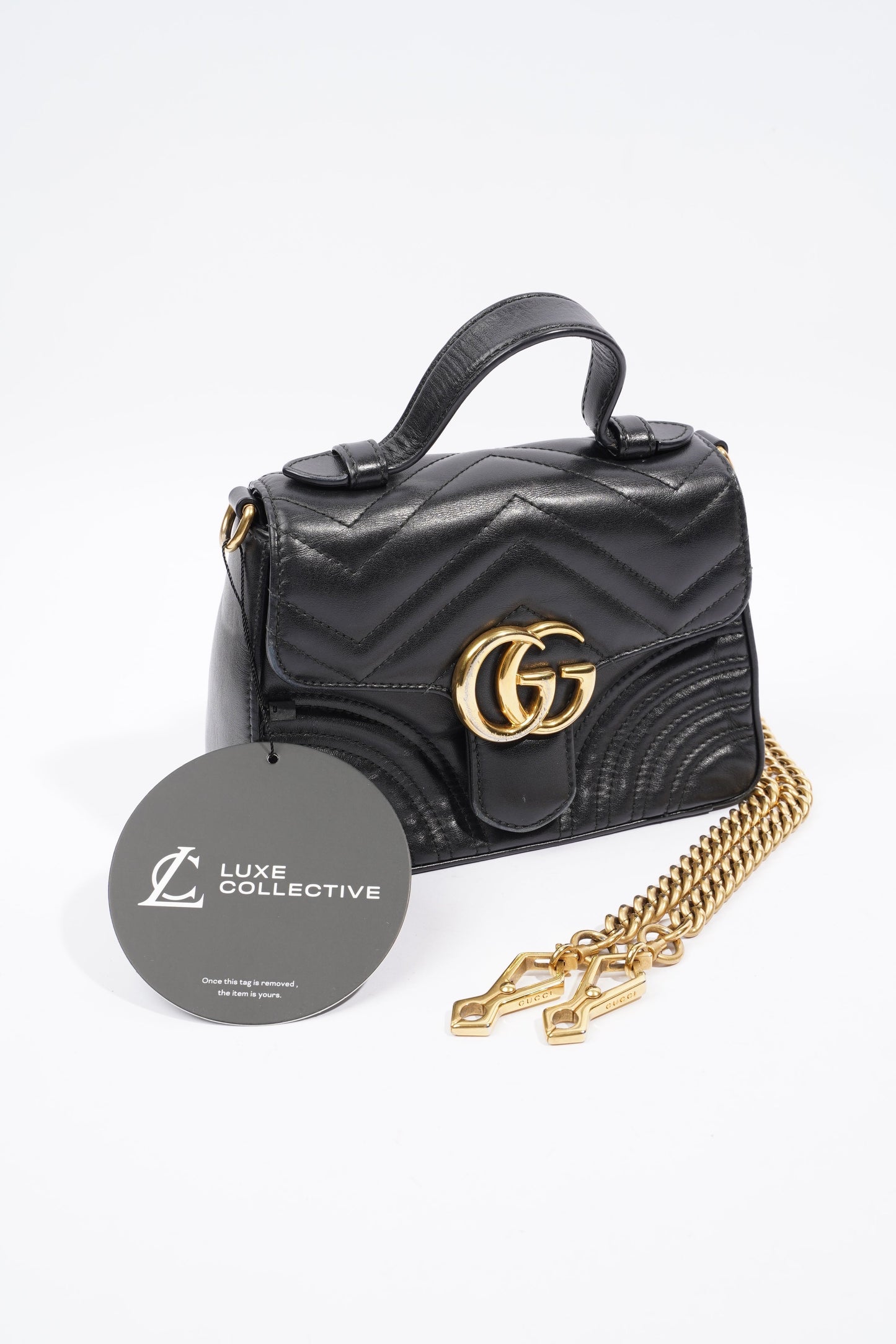 Gucci GG Marmont Mini Top Handle Black Matelasse Leather