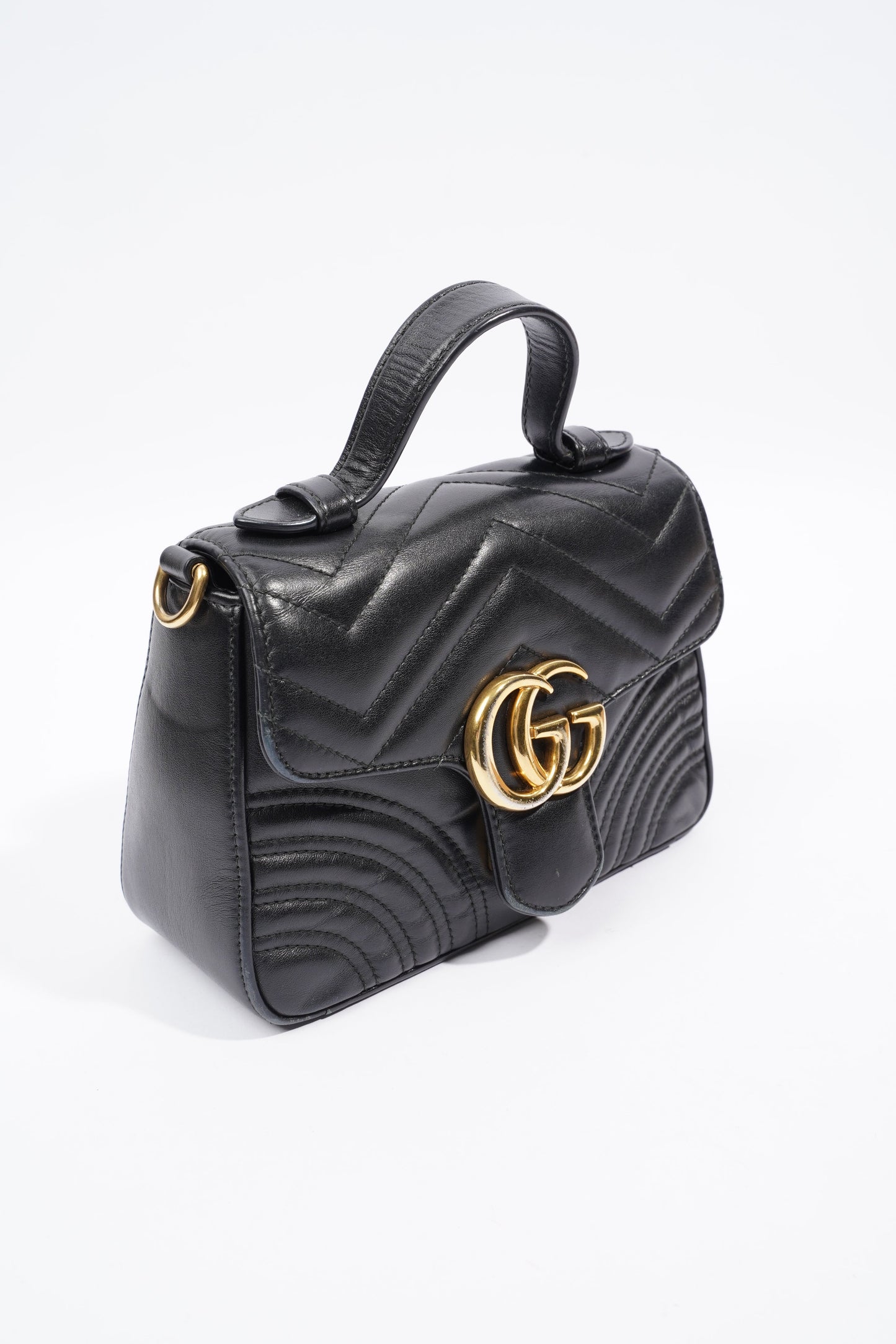 Gucci GG Marmont Mini Top Handle Black Matelasse Leather