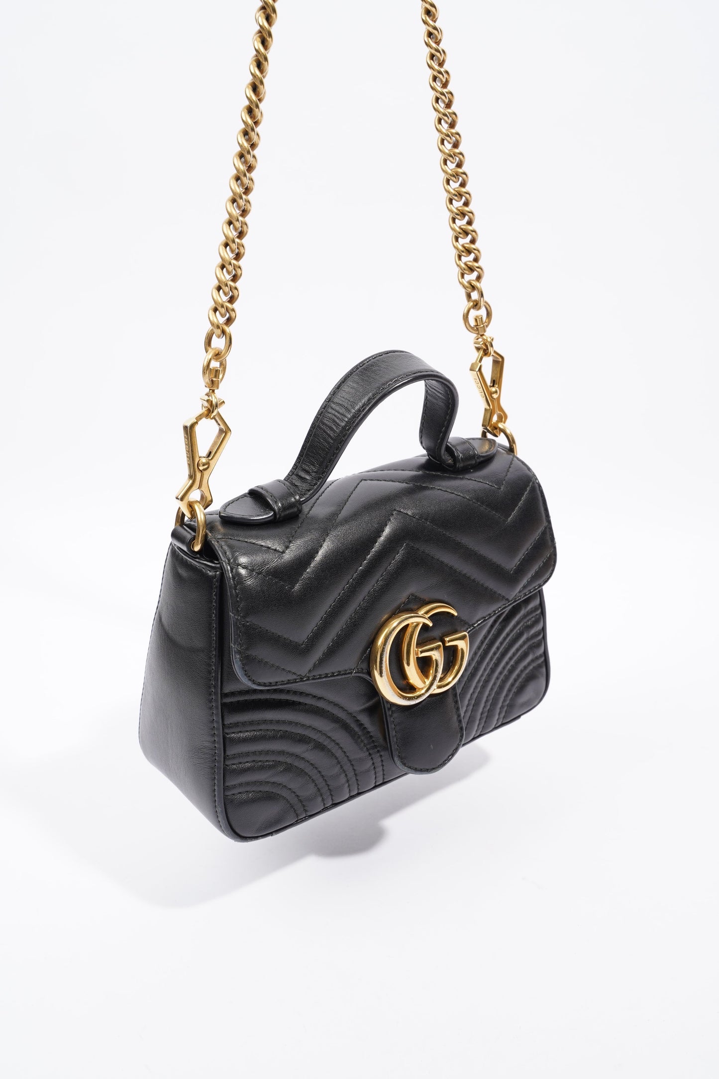 Gucci GG Marmont Mini Top Handle Black Matelasse Leather