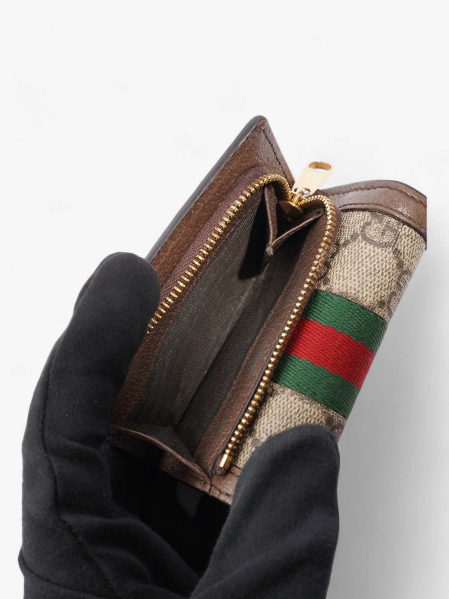 Gucci Ophidia GG French Flap Wallet GG Supreme / Red / Green Coated Canvas