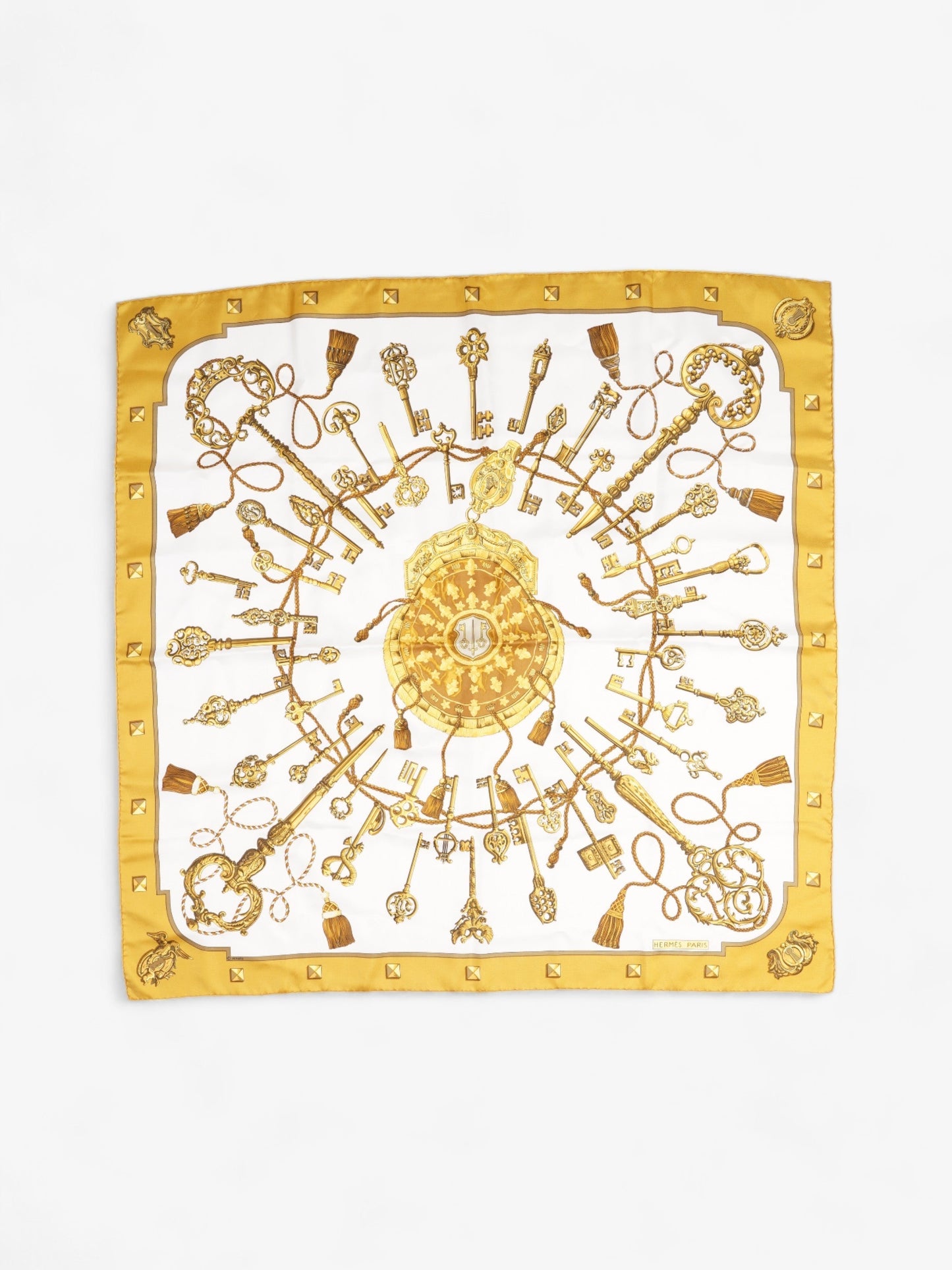 Hermes Les Cles Gold / White Silk