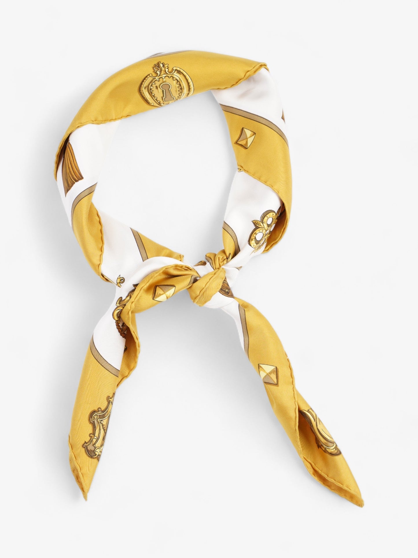 Hermes Les Cles Gold / White Silk