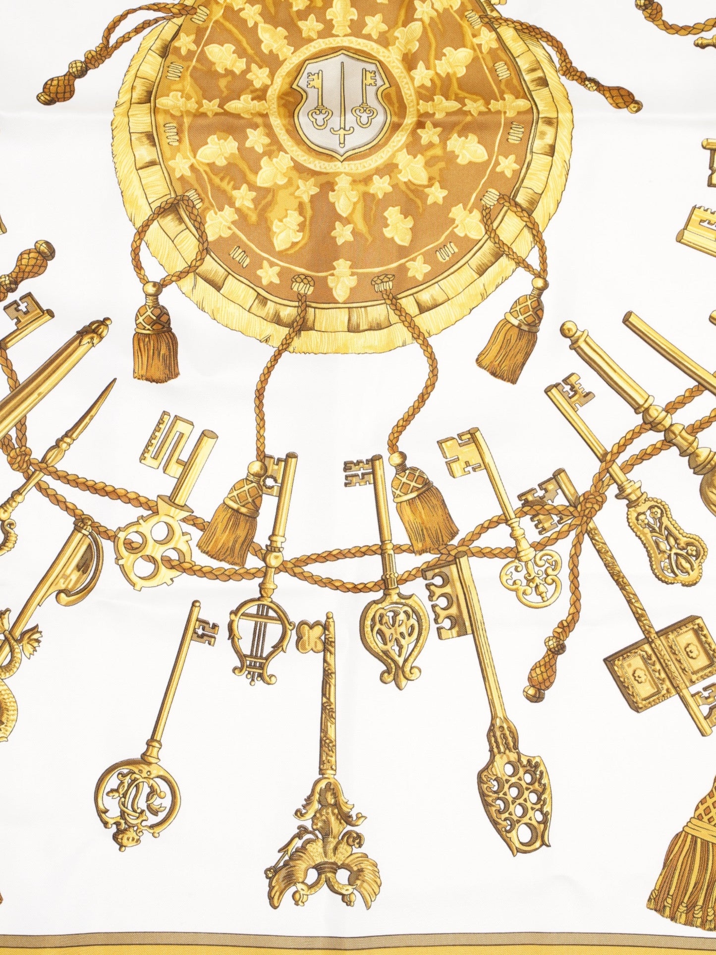 Hermes Les Cles Gold / White Silk