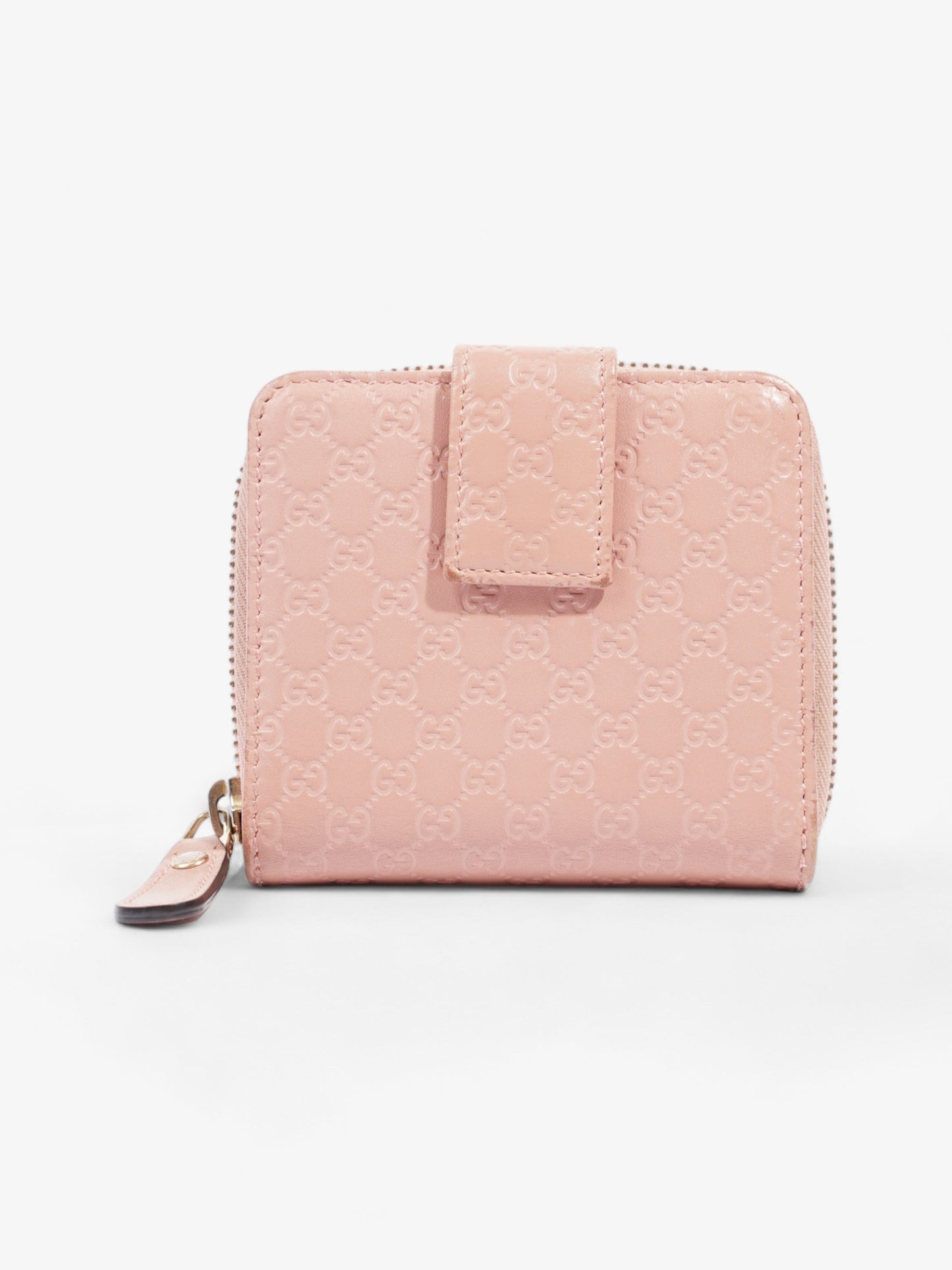 Gucci Gucci Micro Guccissima 449395 Leather Compact Wallet Pink   Ⓖ Engraving Pink Embossed Leather