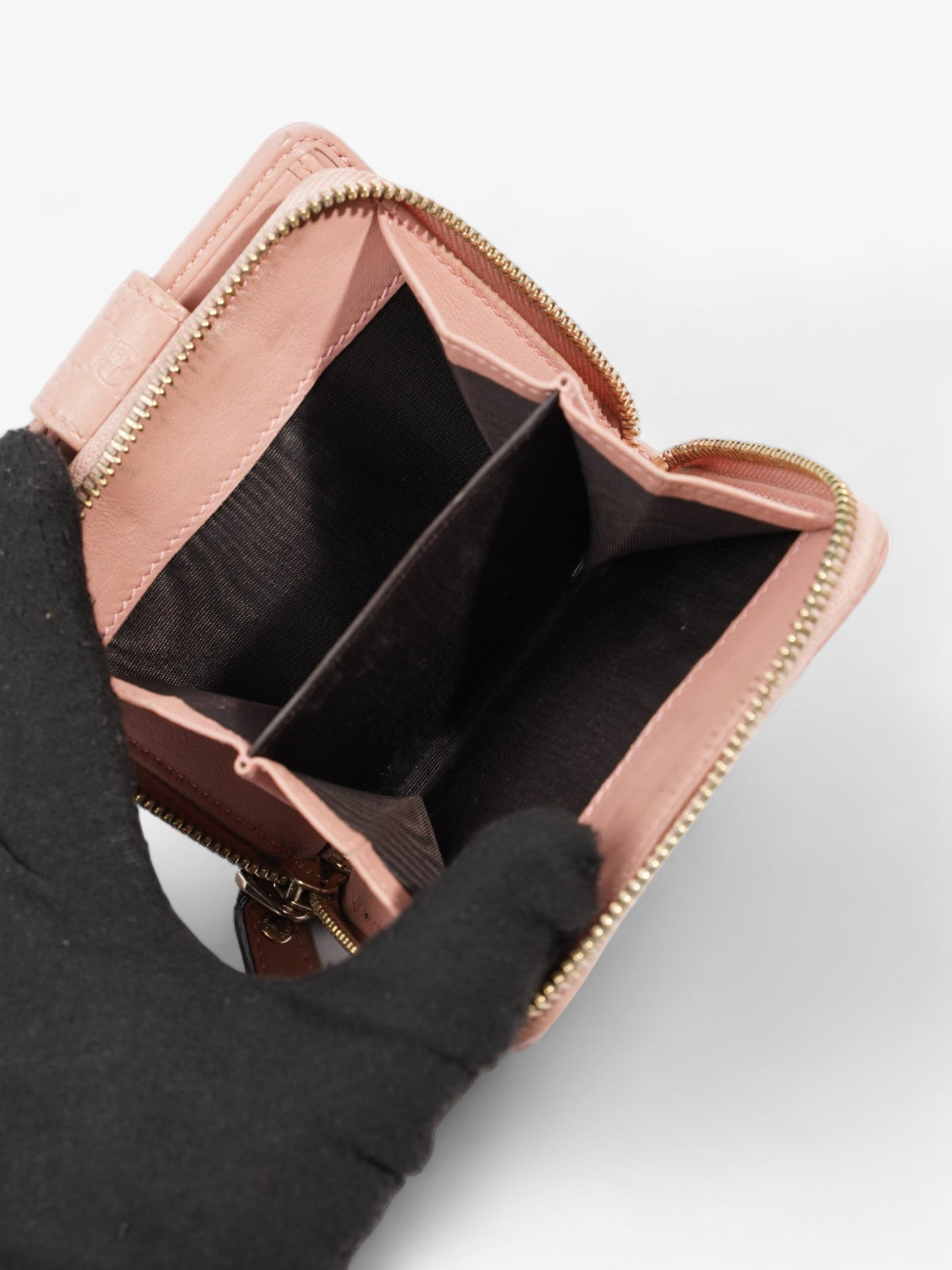 Gucci Gucci Micro Guccissima 449395 Leather Compact Wallet Pink   Ⓖ Engraving Pink Embossed Leather