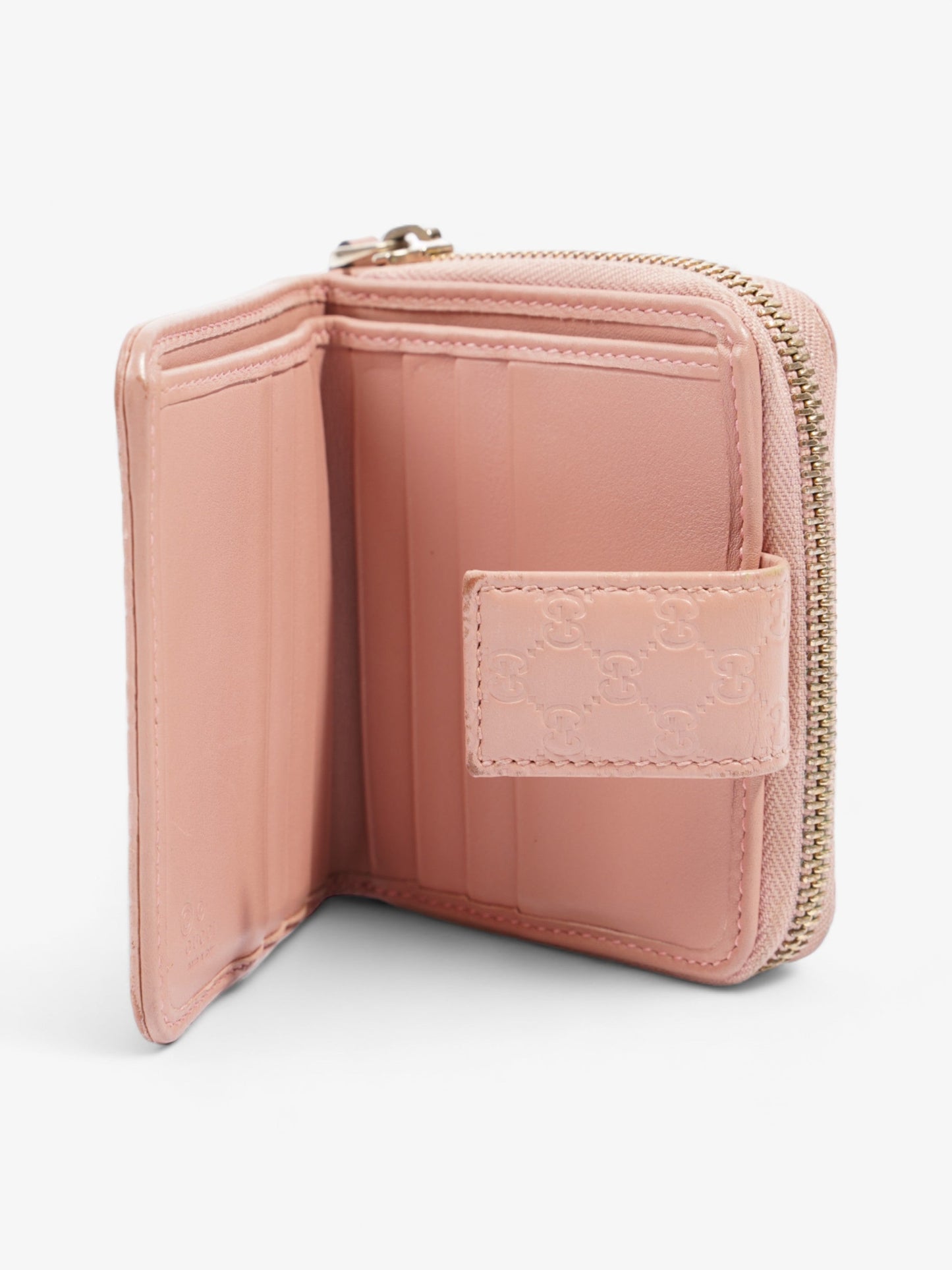 Gucci Gucci Micro Guccissima 449395 Leather Compact Wallet Pink   Ⓖ Engraving Pink Embossed Leather