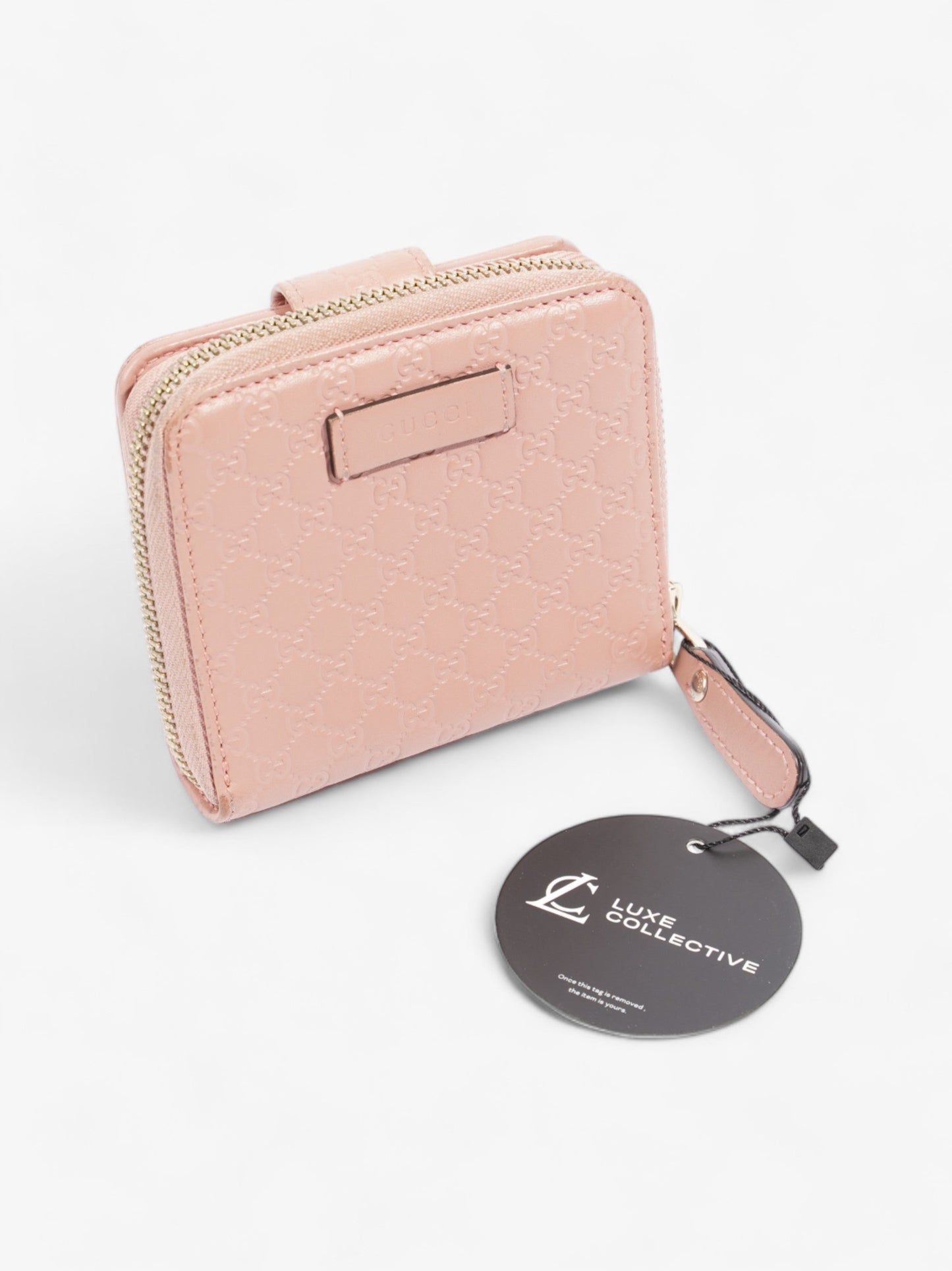 Gucci Gucci Micro Guccissima 449395 Leather Compact Wallet Pink   Ⓖ Engraving Pink Embossed Leather