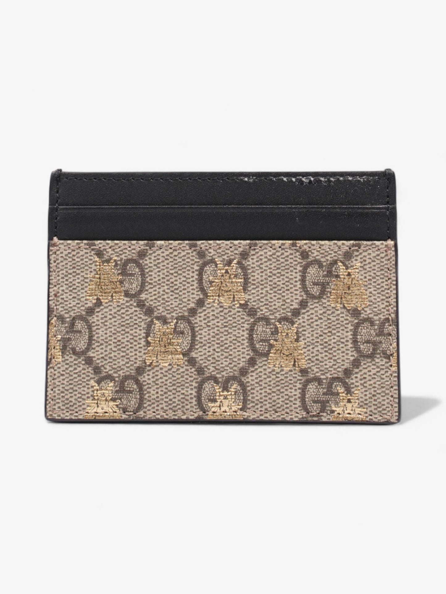 Gucci Bee Card Holder GG Supreme / Black / Gold Coated Canvas