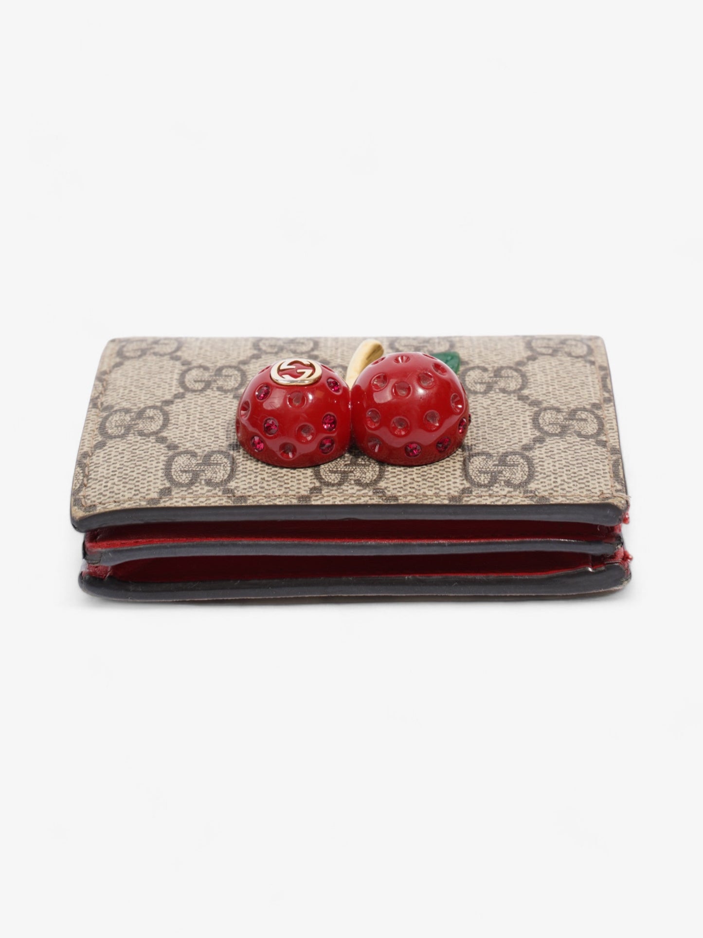 Gucci Cherry Fold Over Wallet GG Supreme / Red / Gold Coated Canvas