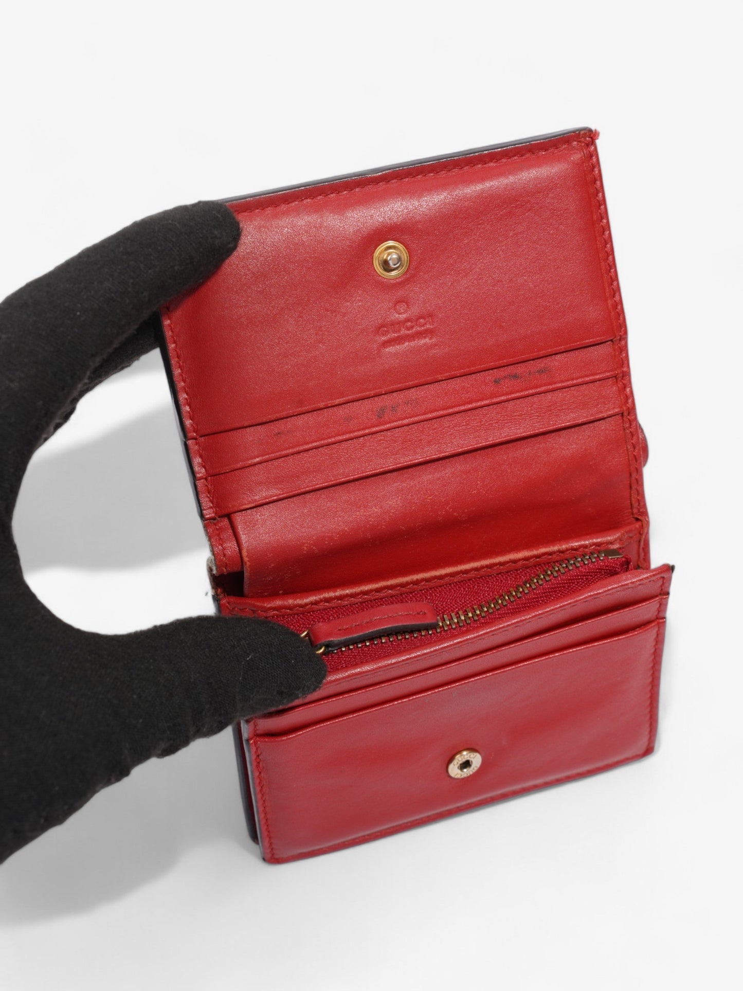 Gucci Cherry Fold Over Wallet GG Supreme / Red / Gold Coated Canvas