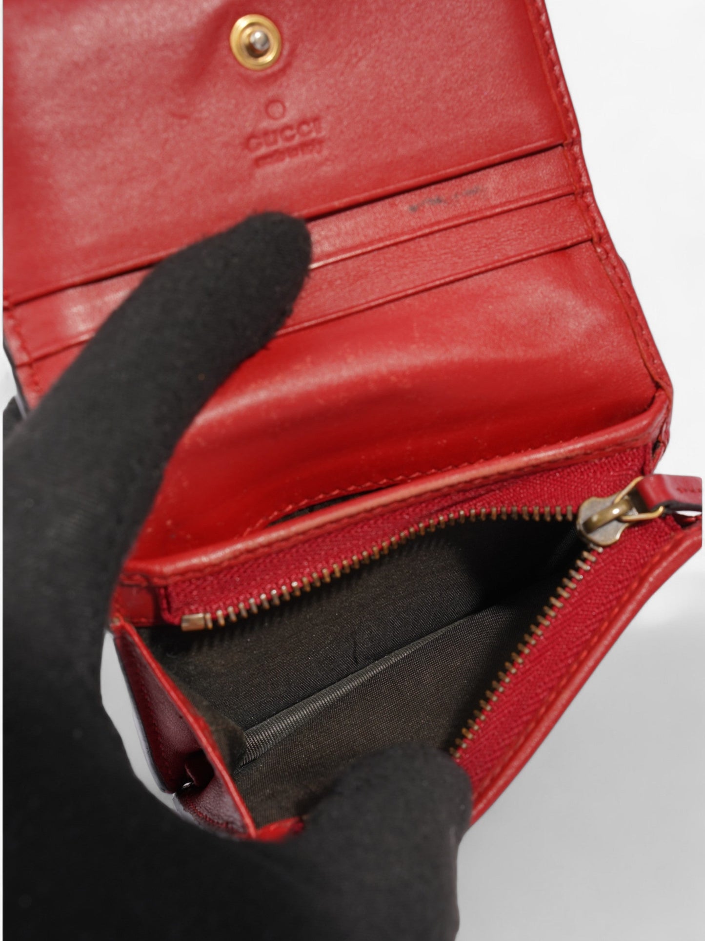 Gucci Cherry Fold Over Wallet GG Supreme / Red / Gold Coated Canvas