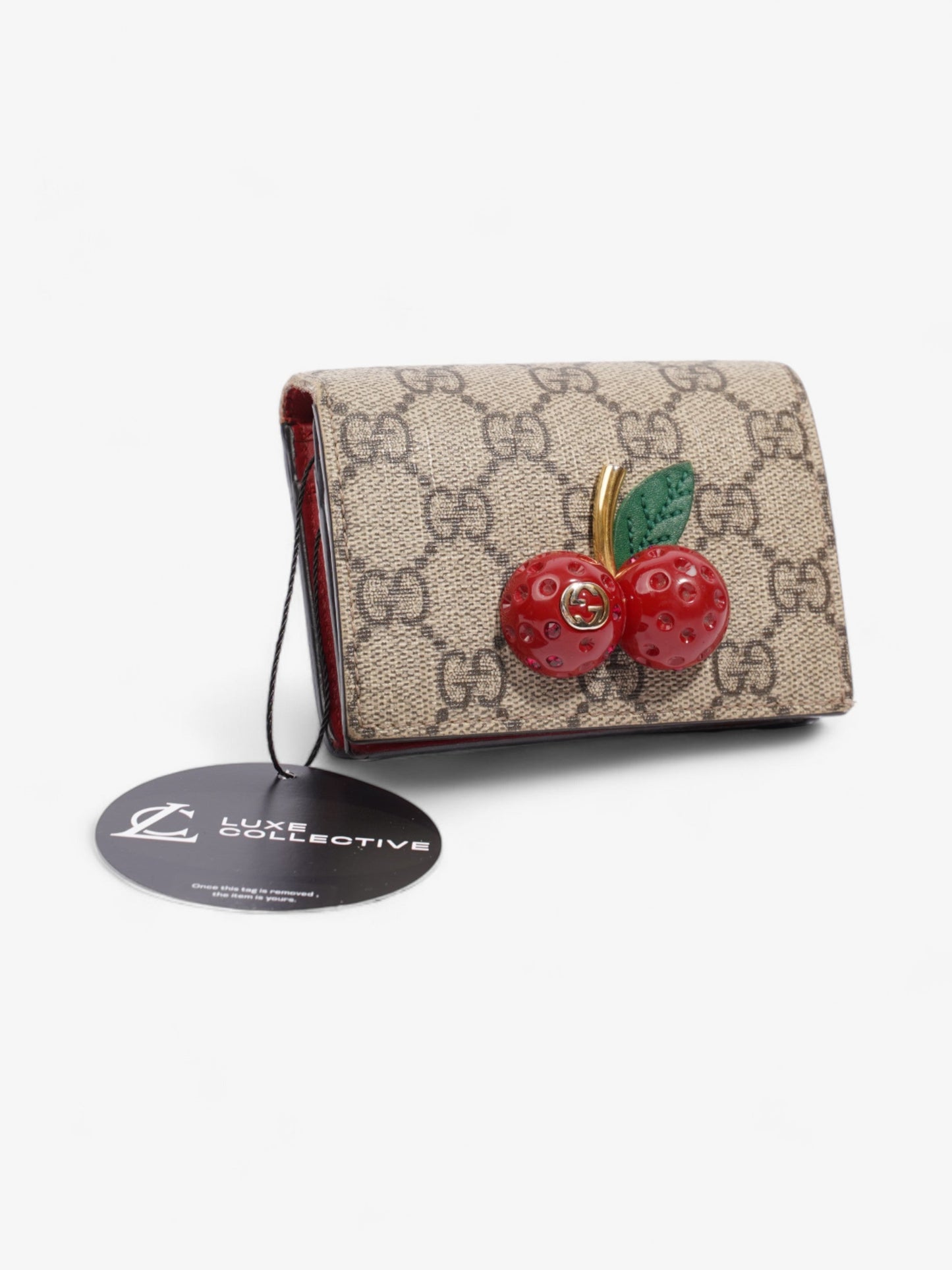 Gucci Cherry Fold Over Wallet GG Supreme / Red / Gold Coated Canvas