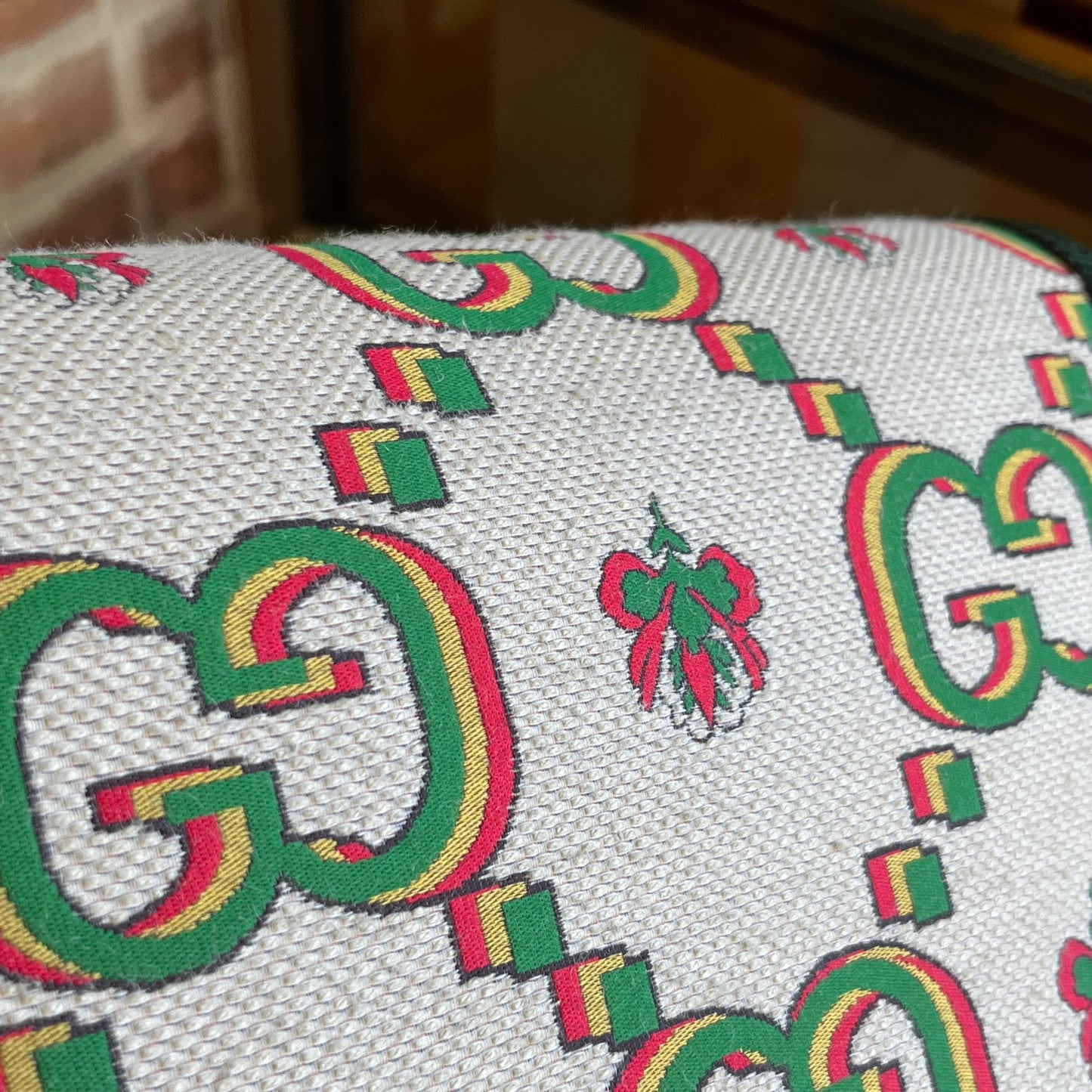 GUCCI 1955 Horsebit Small Green Ivory 100th Anniversary Cotton GG Floral Monogram Canvas Crossbody Bag