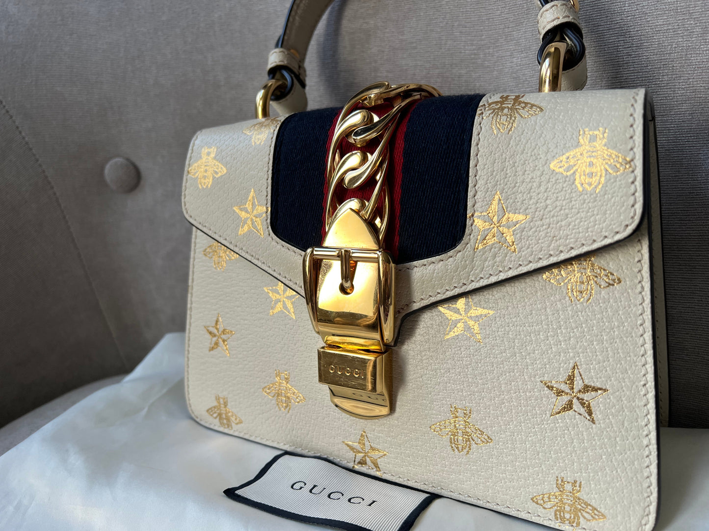 Gucci White Bee Star Sylvie Mini Bag (RRP £1,890)