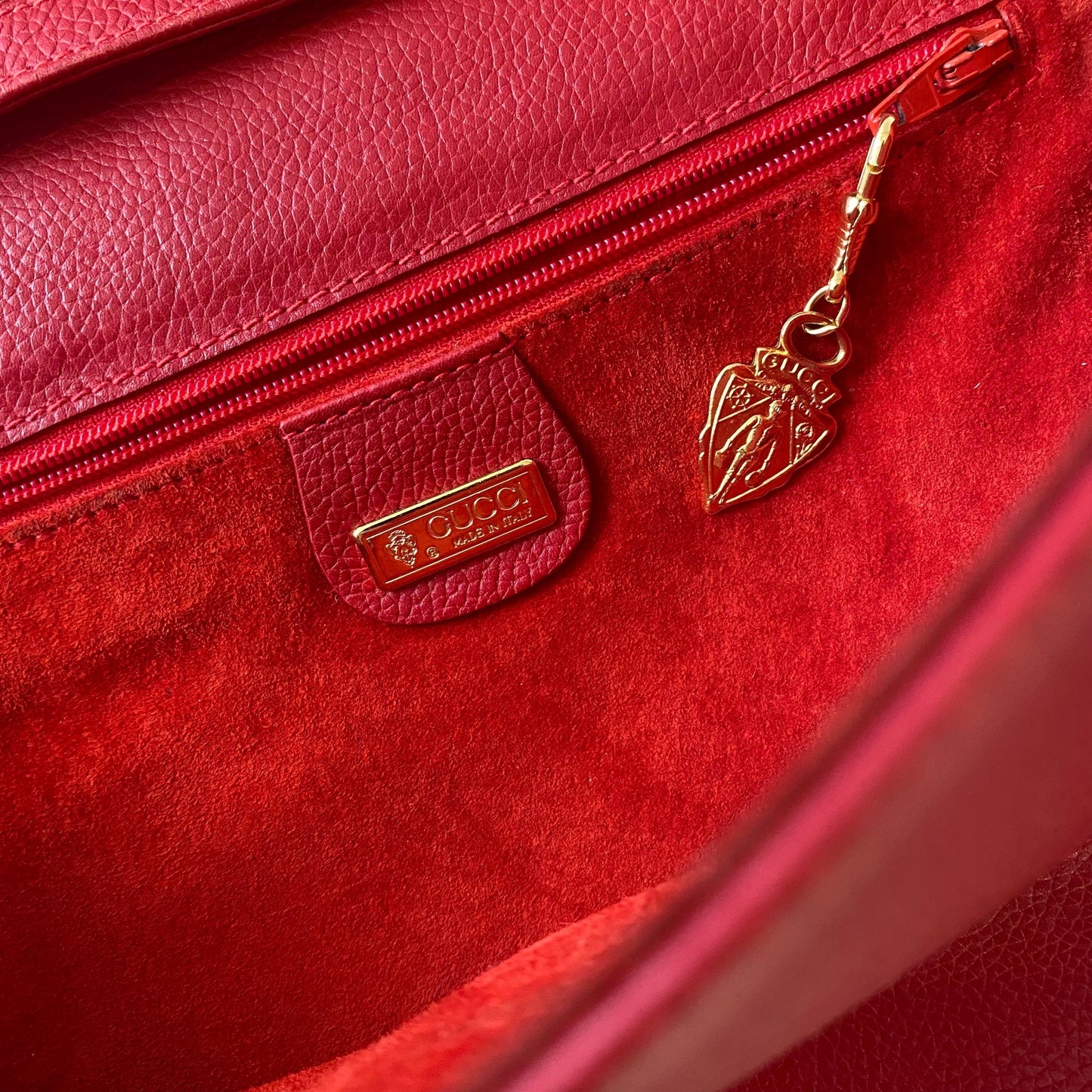 GUCCI Vintage Red Leather Flap Shoulder Bag