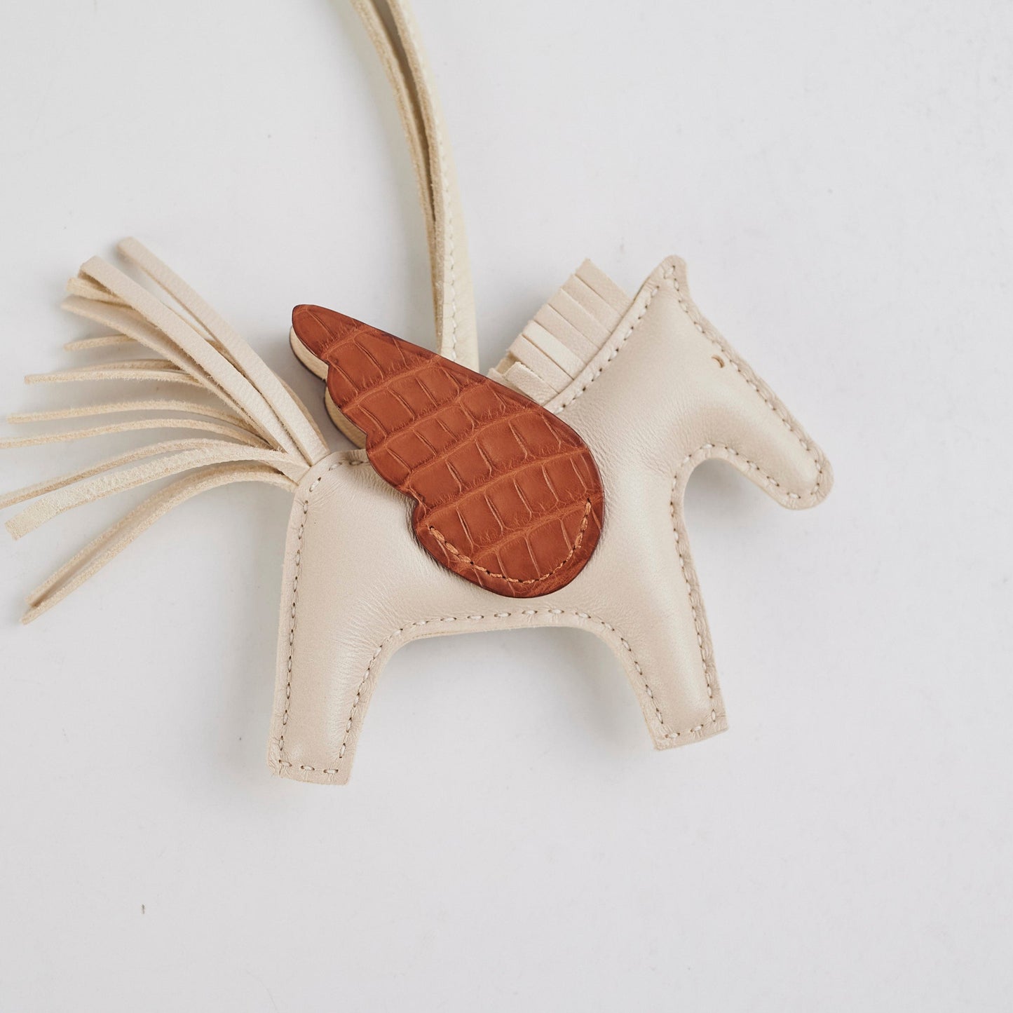 Hermes PM Touch Rodeo Bag Charm Craie