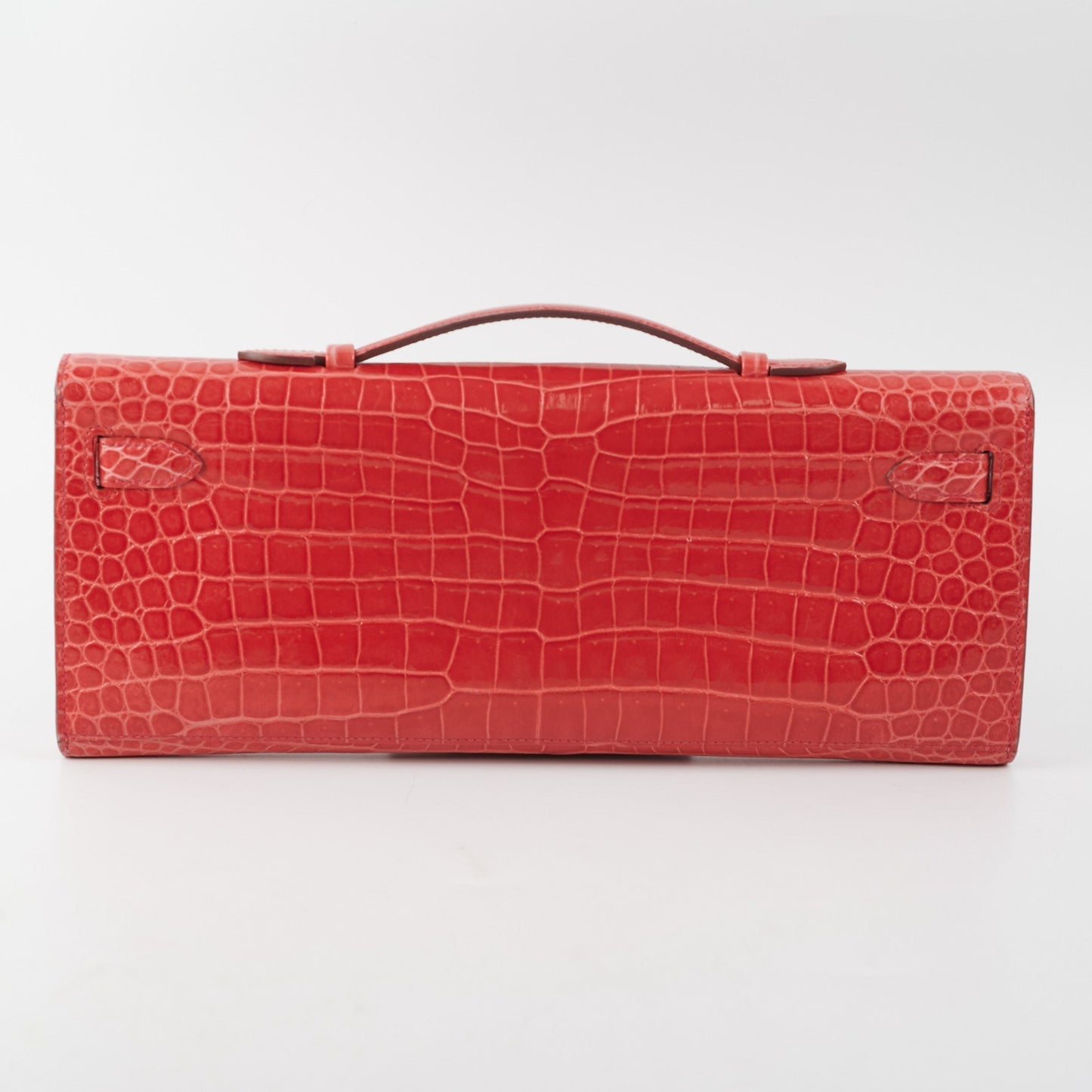 Hermes Kelly Cut Exotic Crocodile Poporus Red Croc Clutch - T stamp
