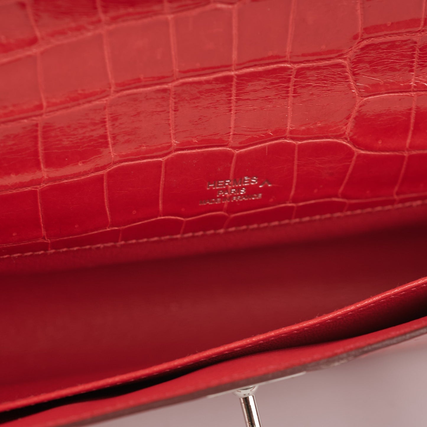 Hermes Kelly Cut Exotic Crocodile Poporus Red Croc Clutch - T stamp