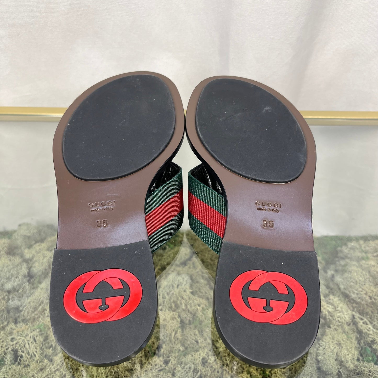 GUCCI Kika Canvas Stripe Thong Sandals SZ35