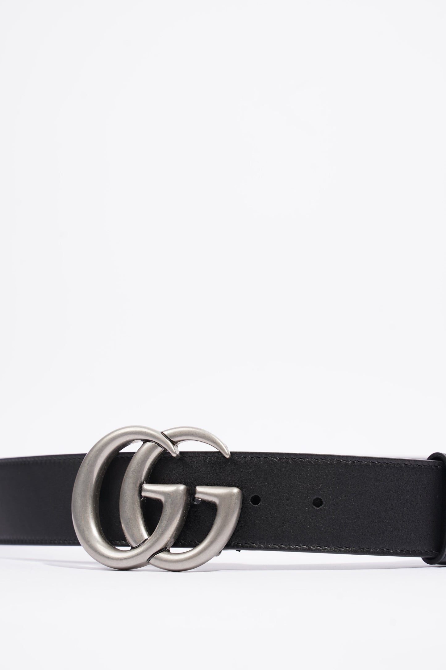 Gucci Silver Buckle GG Belt Black Leather 95cm 38"
