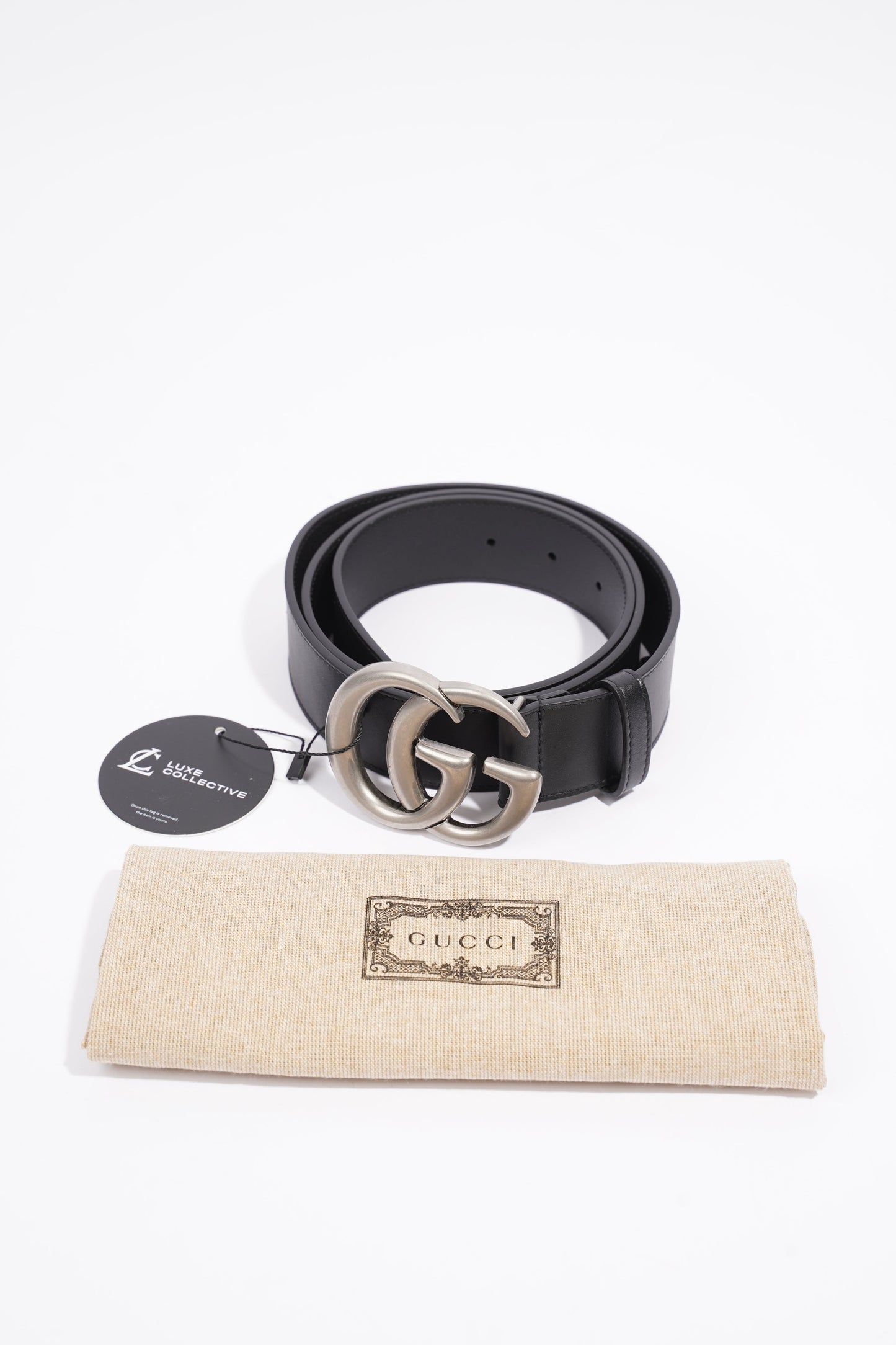 Gucci Silver Buckle GG Belt Black Leather 95cm 38"