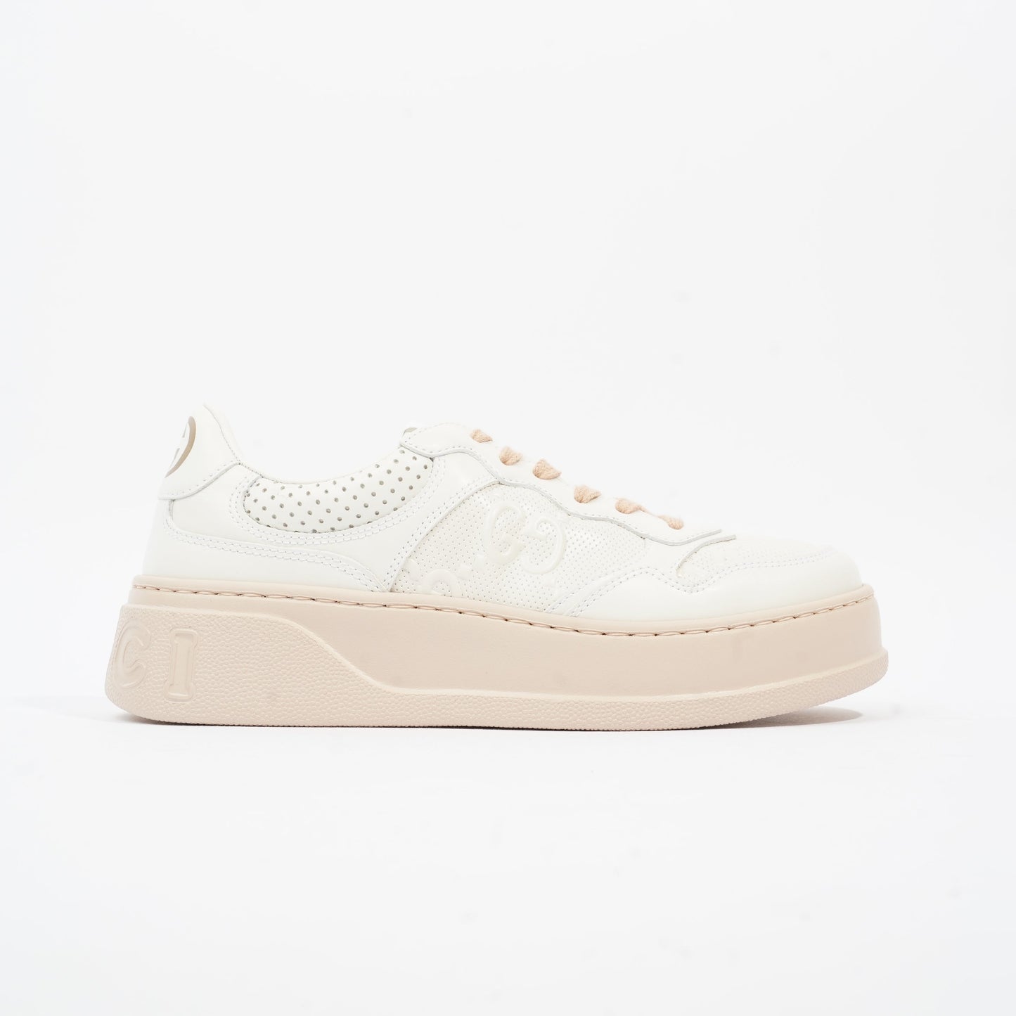Gucci GG Embossed Sneakers White / Pink Embossed Leather EU 37 UK 4
