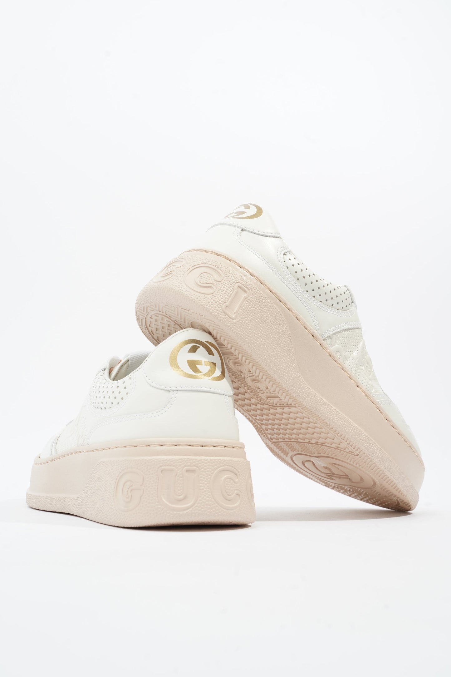 Gucci GG Embossed Sneakers White / Pink Embossed Leather EU 37 UK 4