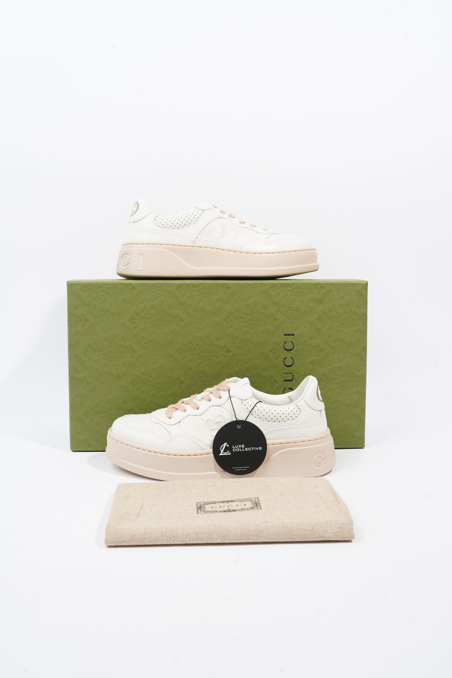 Gucci GG Embossed Sneakers White / Pink Embossed Leather EU 37 UK 4