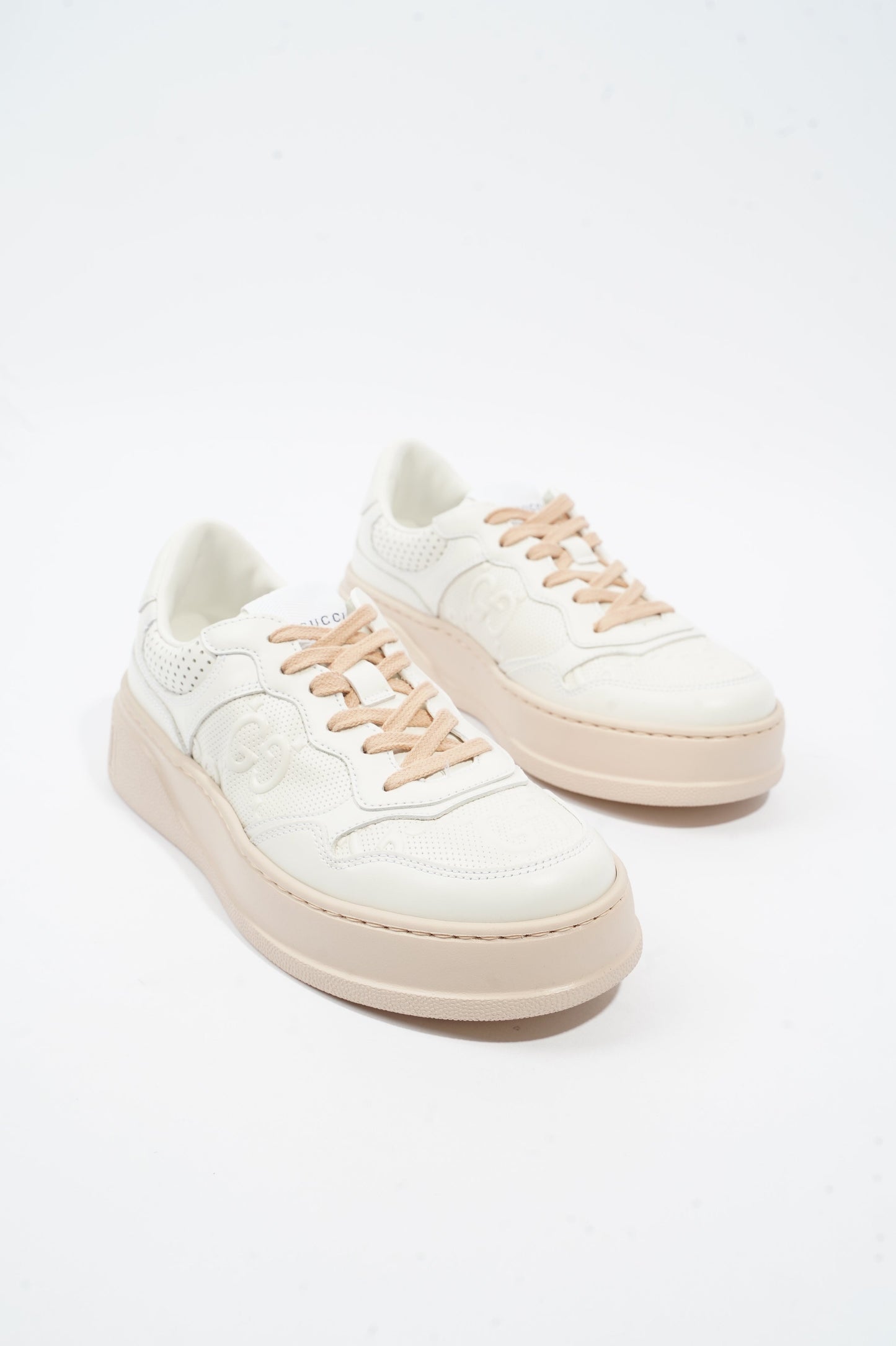 Gucci GG Embossed Sneakers White / Pink Embossed Leather EU 37 UK 4