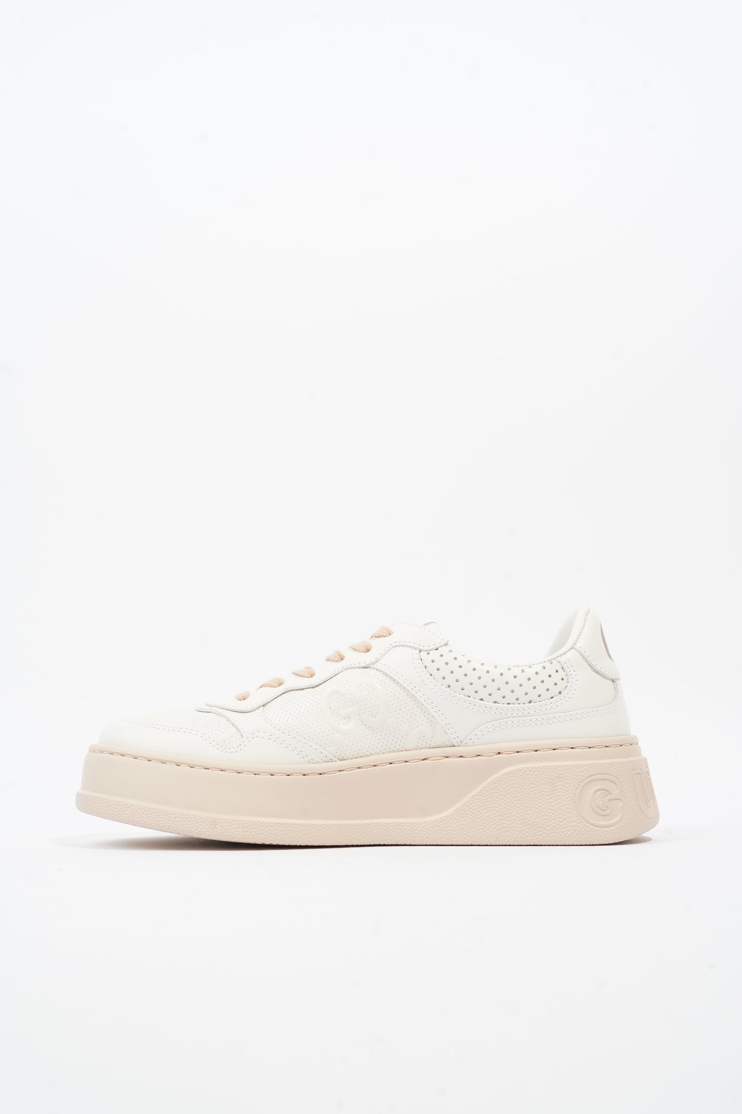 Gucci GG Embossed Sneakers White / Pink Embossed Leather EU 37 UK 4