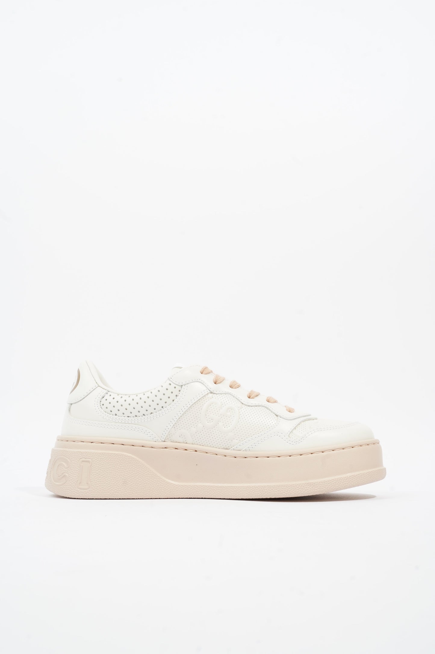 Gucci GG Embossed Sneakers White / Pink Embossed Leather EU 37 UK 4