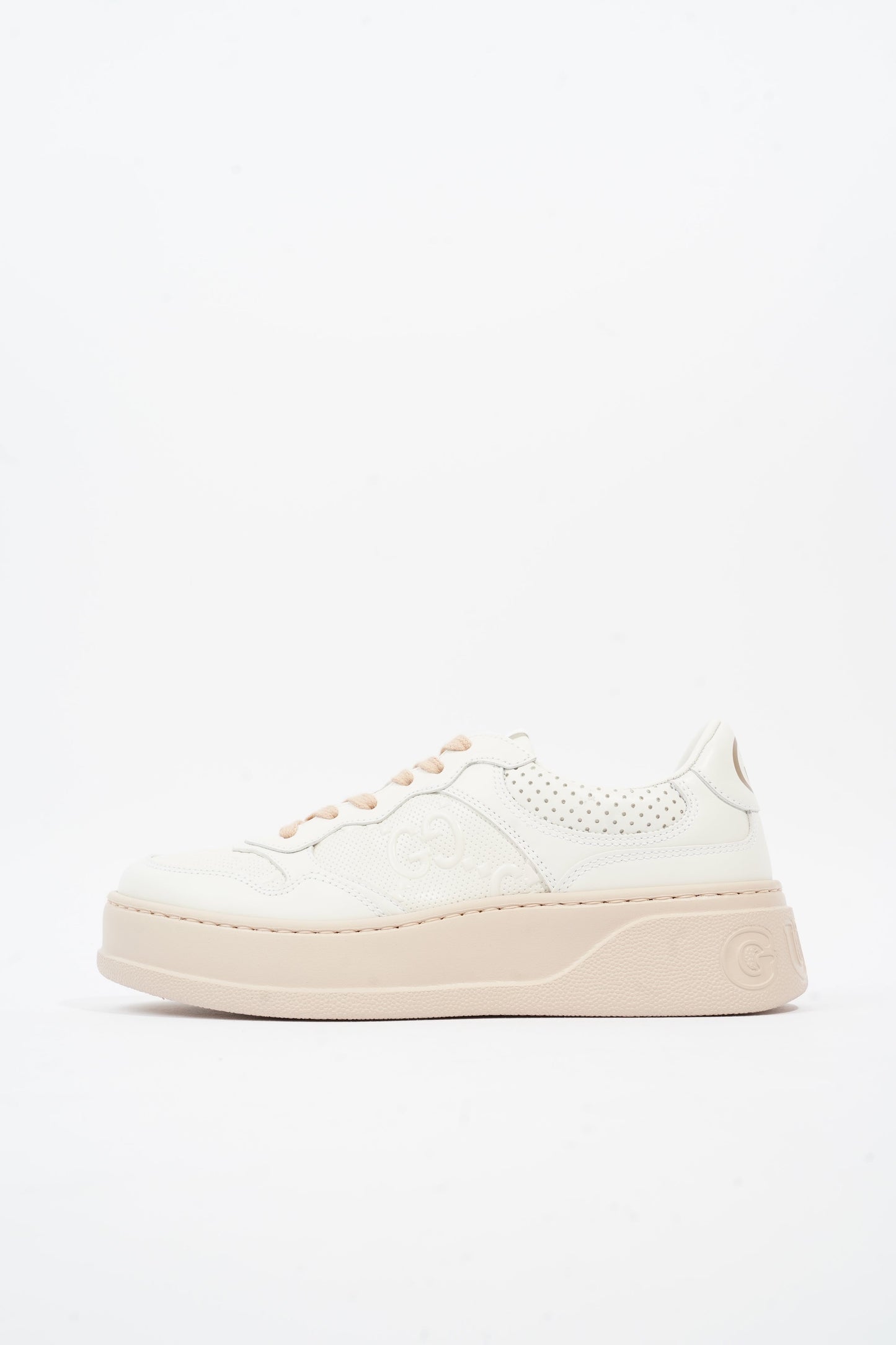 Gucci GG Embossed Sneakers White / Pink Embossed Leather EU 37 UK 4
