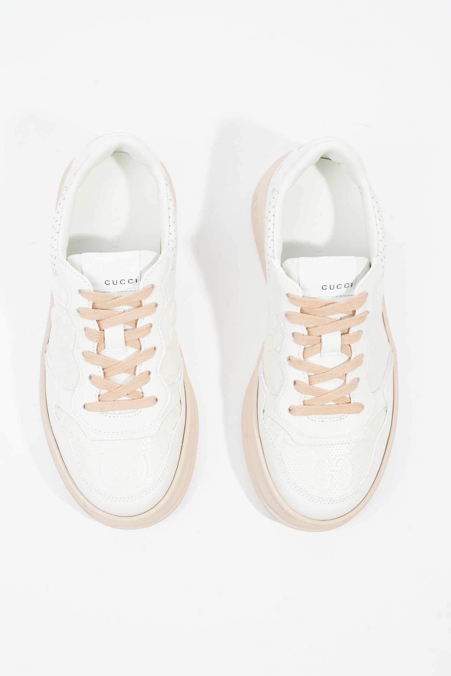 Gucci GG Embossed Sneakers White / Pink Embossed Leather EU 37 UK 4