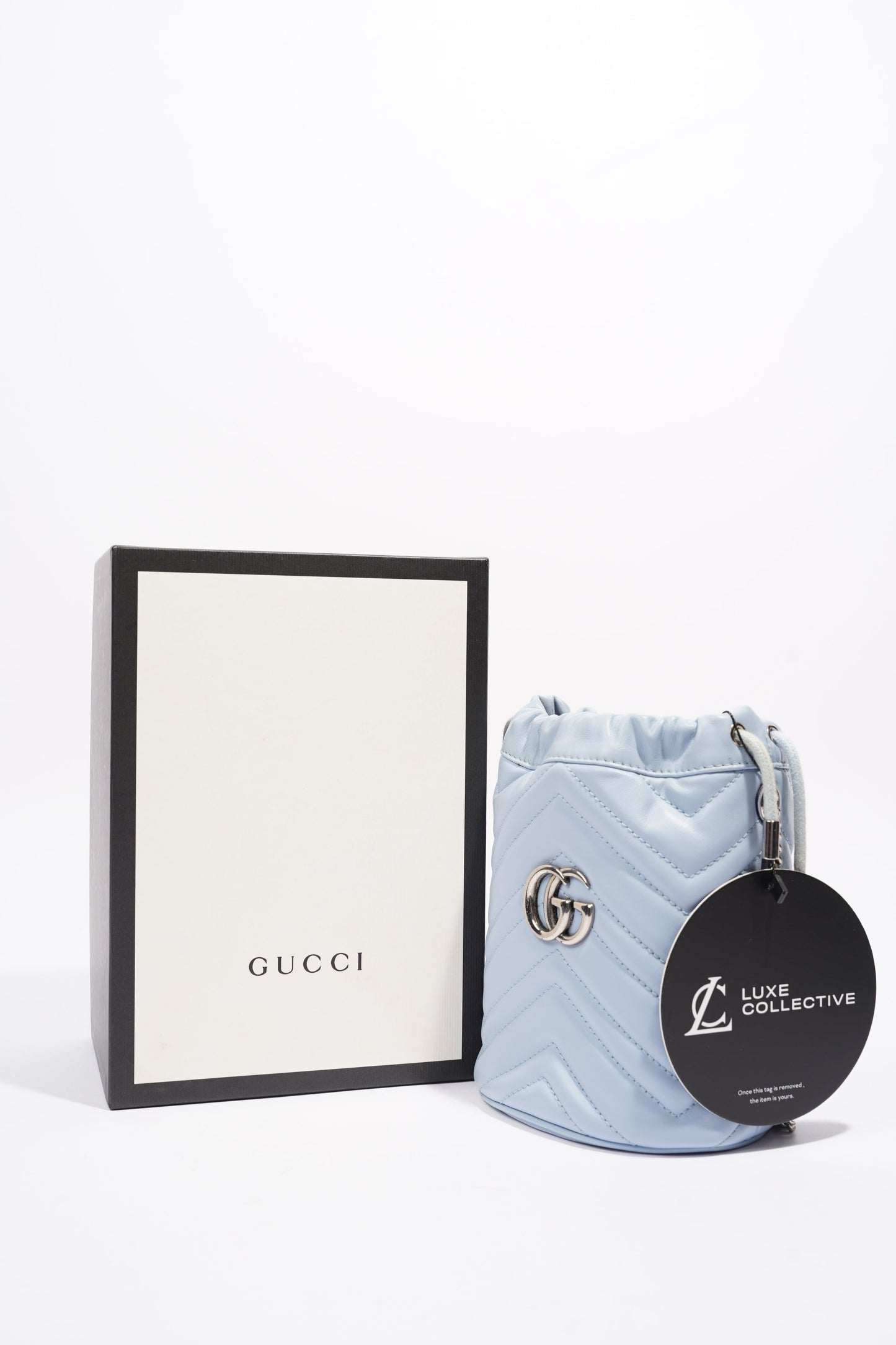 Gucci Marmont Bucket Bag Baby Blue Matelasse Leather Mini