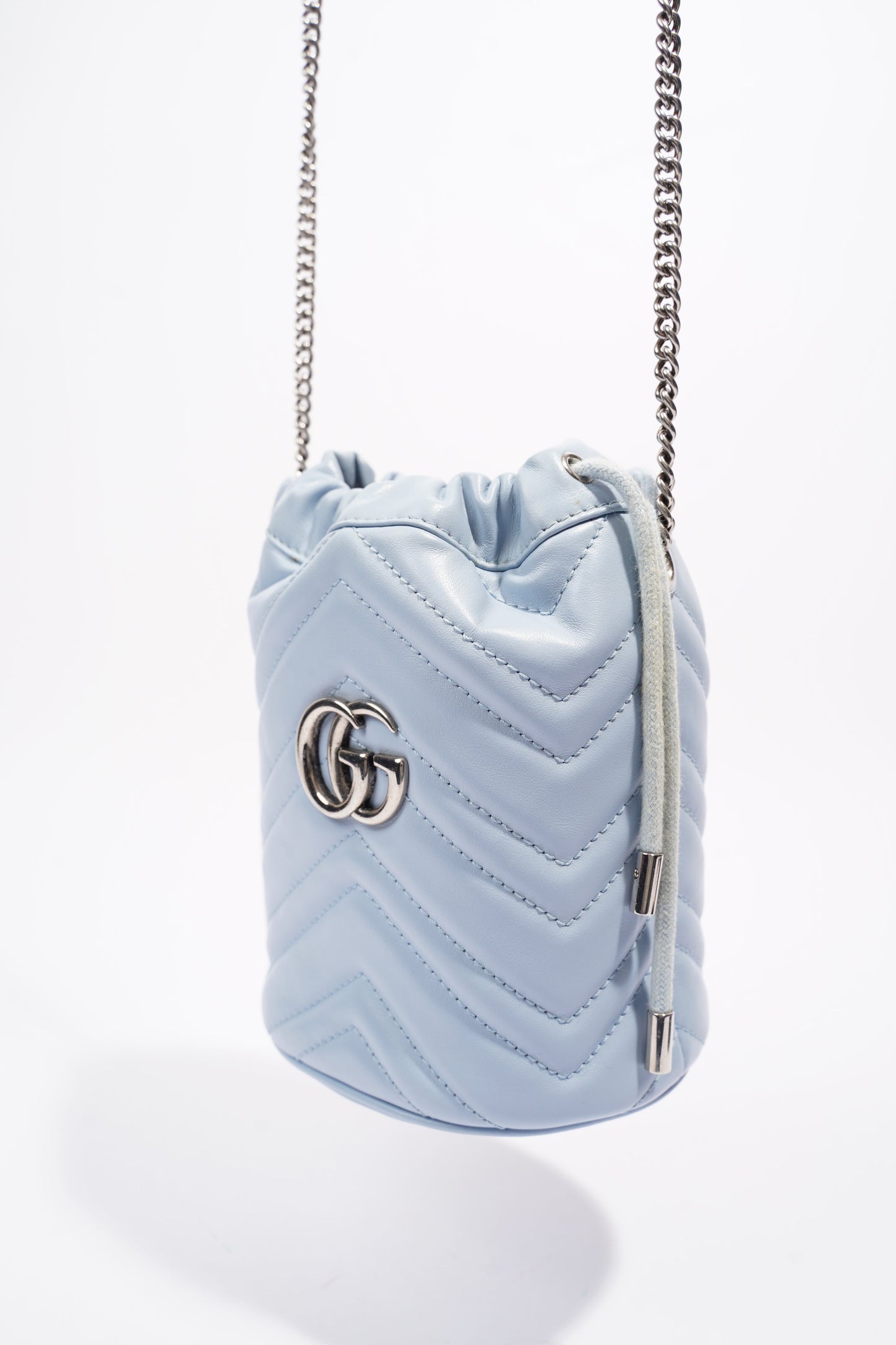Gucci Marmont Bucket Bag Baby Blue Matelasse Leather Mini
