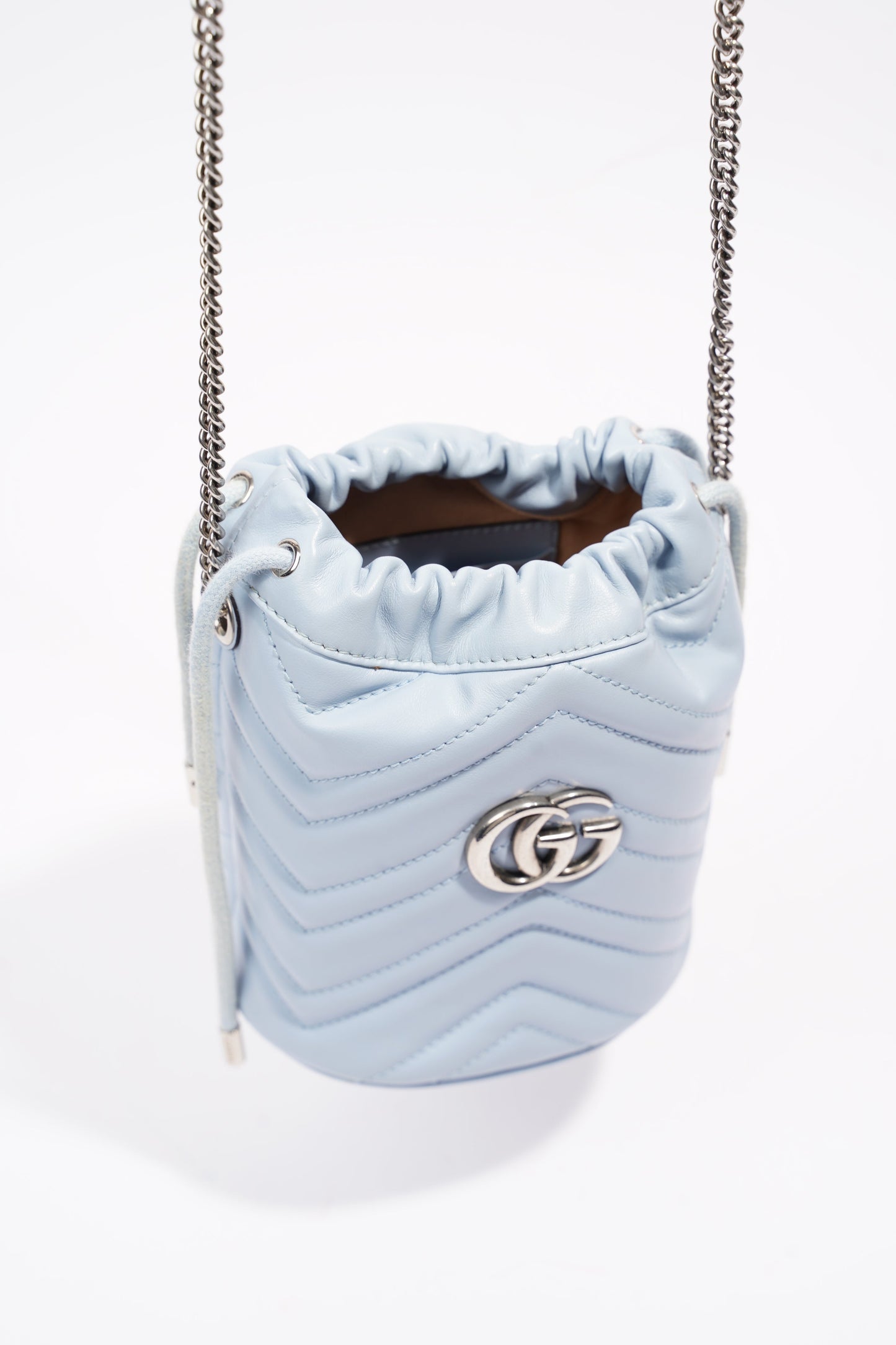 Gucci Marmont Bucket Bag Baby Blue Matelasse Leather Mini