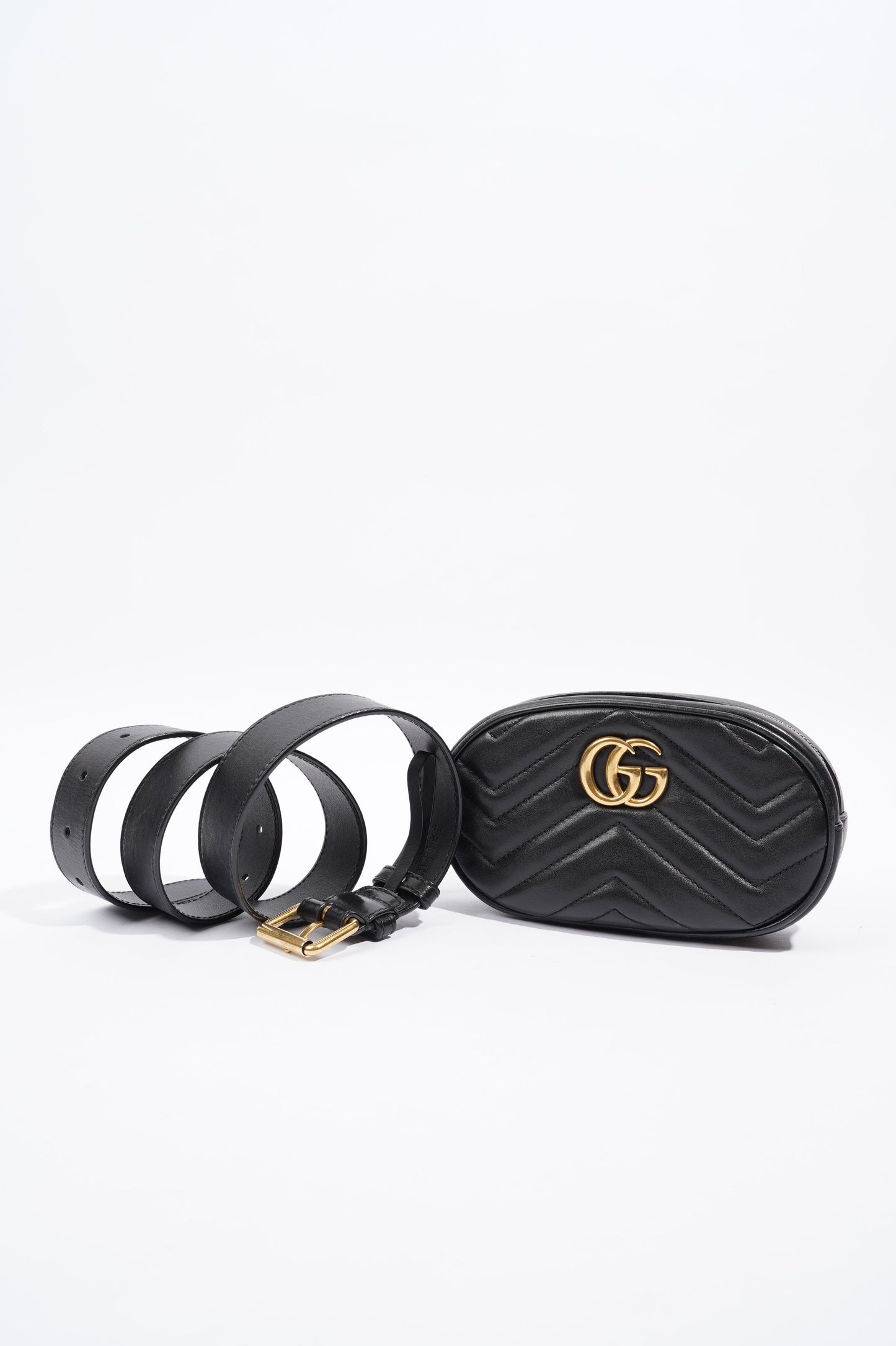 Gucci Marmont Belt Bag Black Matelasse Leather 75cm 30"
